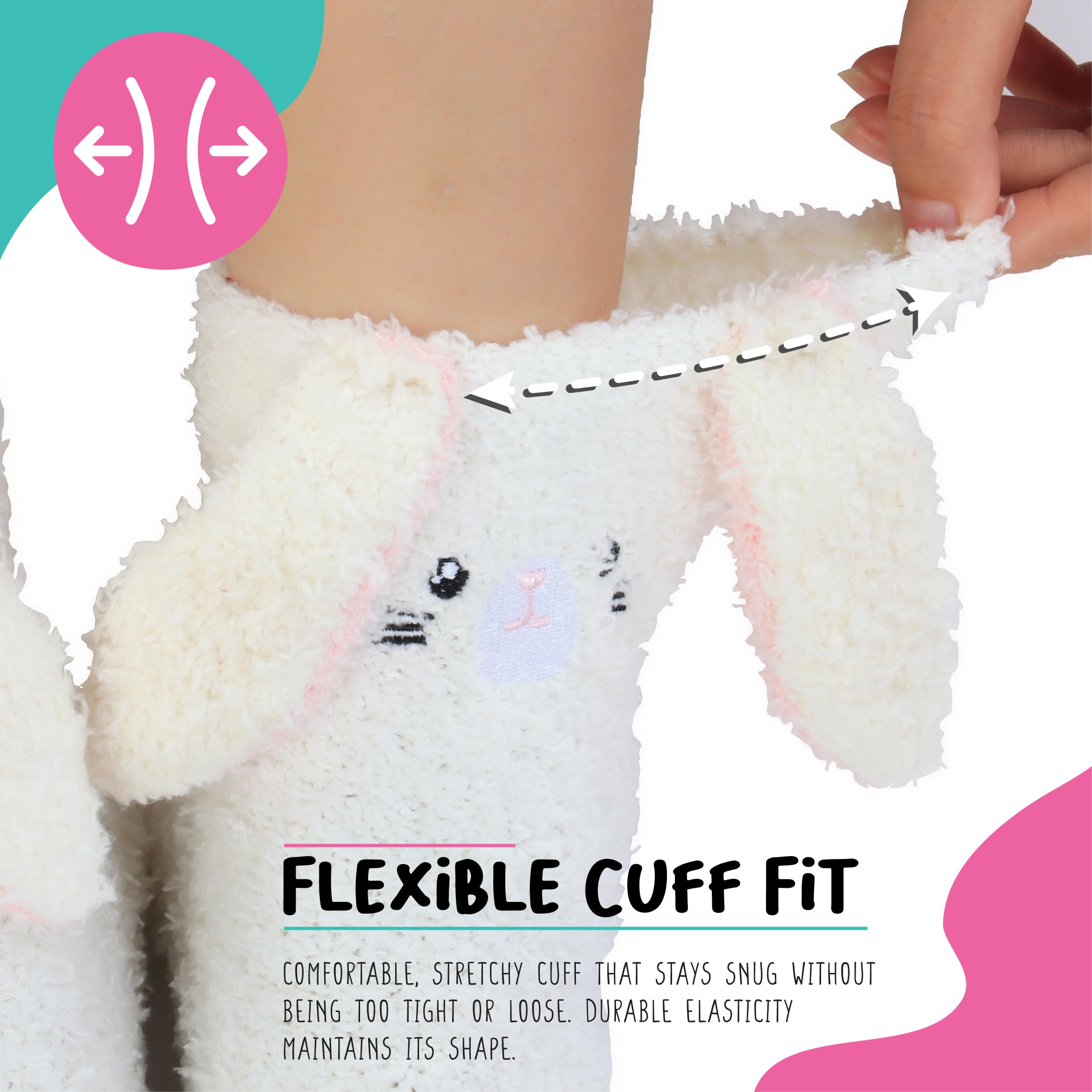 POPCRAZE - Cute Fuzzy Socks Women Bunny 3D Animal Character - Fluffy Cozy Sleep Slipper Socks Winter Warm Gift Size 5-9: White
