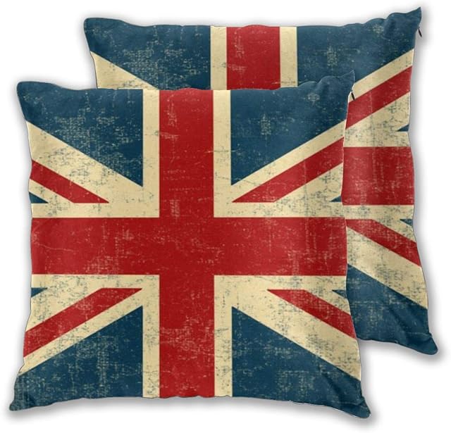 Art Fan-Design Cushion Cover Union Jack Vintage Faded Set of 2 Square Throw Pillow Case Sham Home for Sofa Chair Couch/Bedroom Decorative Pillowcases