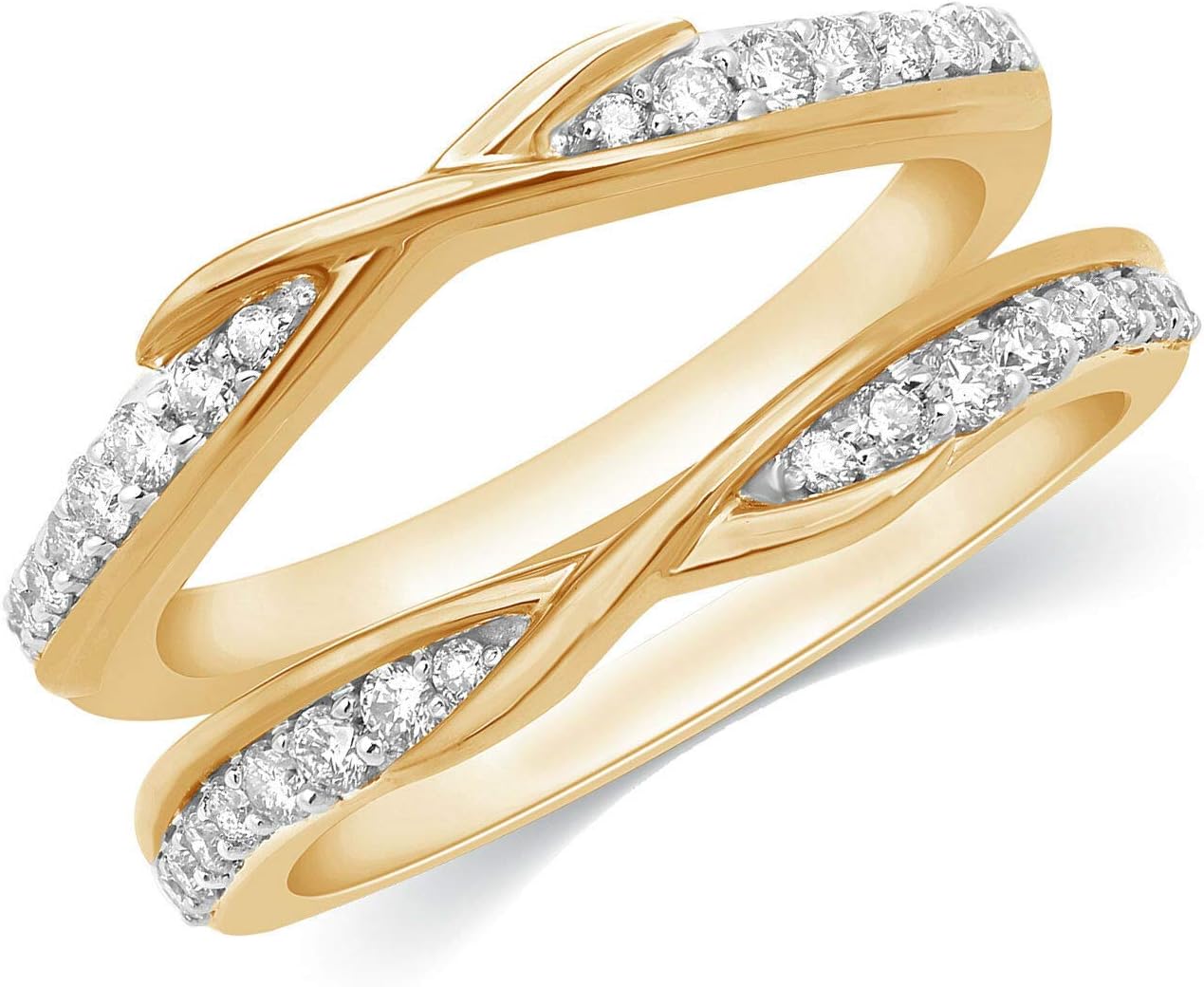 Round Cut White Diamond 14K Yellow Gold Over 925 Sterling Silver Solitaire Enhancer Diamond Ring Guard Wrap Enhancer Ring for Women