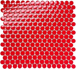 Tenedos PNR-RED Penny Round Vintage Red Porcelain Mosaic Tile for Floor, Wall, Kitchen Backsplash, Bathroom, Shower, Pool Accent (1 Sheet)