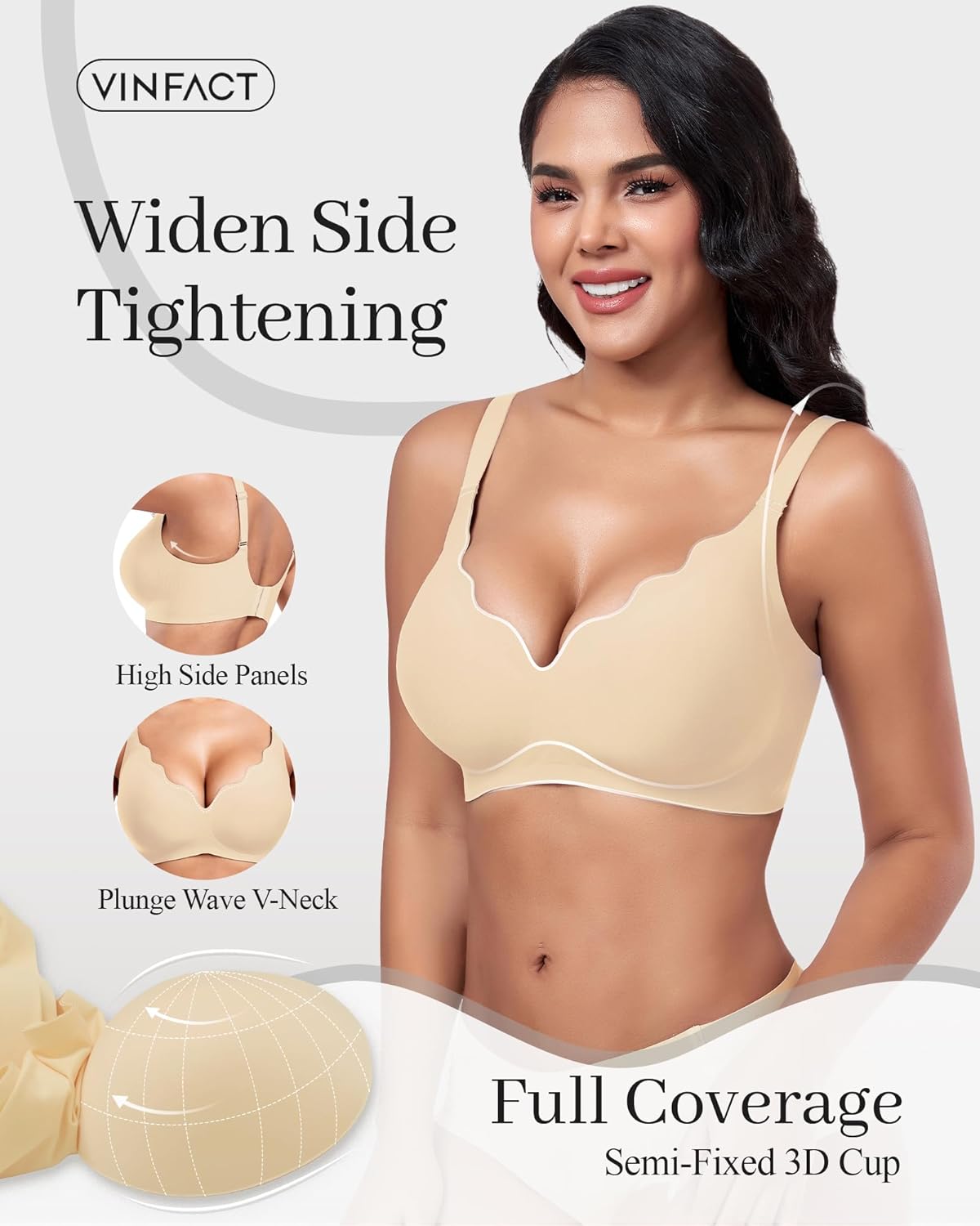 Vinfact Plunge Jelly Bras for Women No Underwire Wireless Lift Full Coverage T Shirt Everyday Sleep Bra