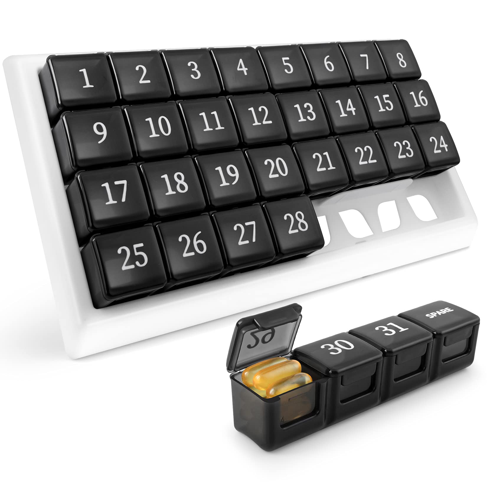 FULLIVEMonthly Pill Organizer, Large 31 Day Pill Case Box, Portable Medicine Dispenser Daily Vitamin Case Once a Day for Supplement Vitamin Fish Oil