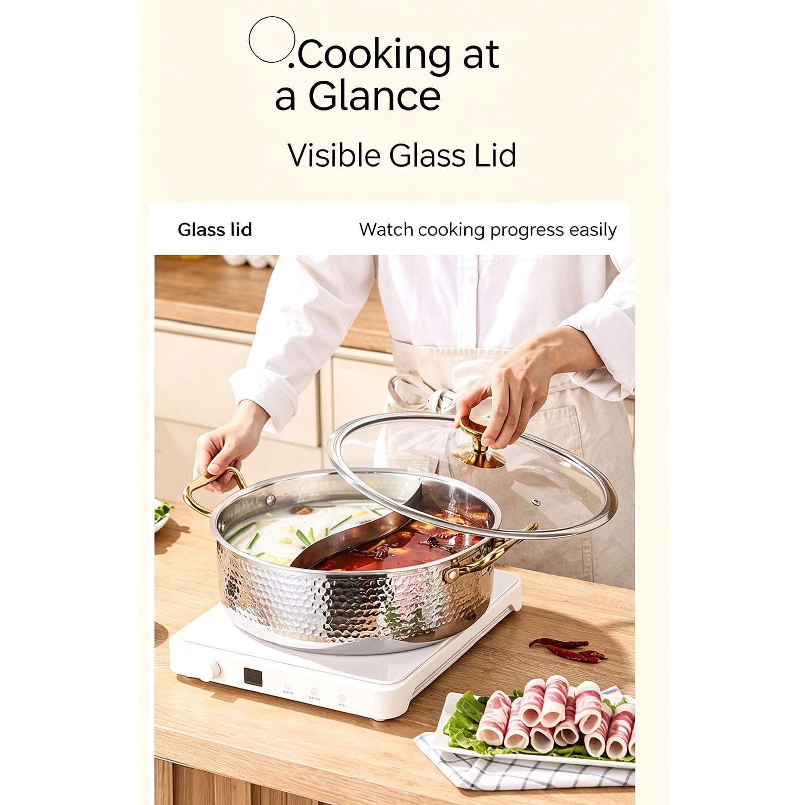 Dual-Flavor Divided Stock Pot with Glass Lid for All Stovetops