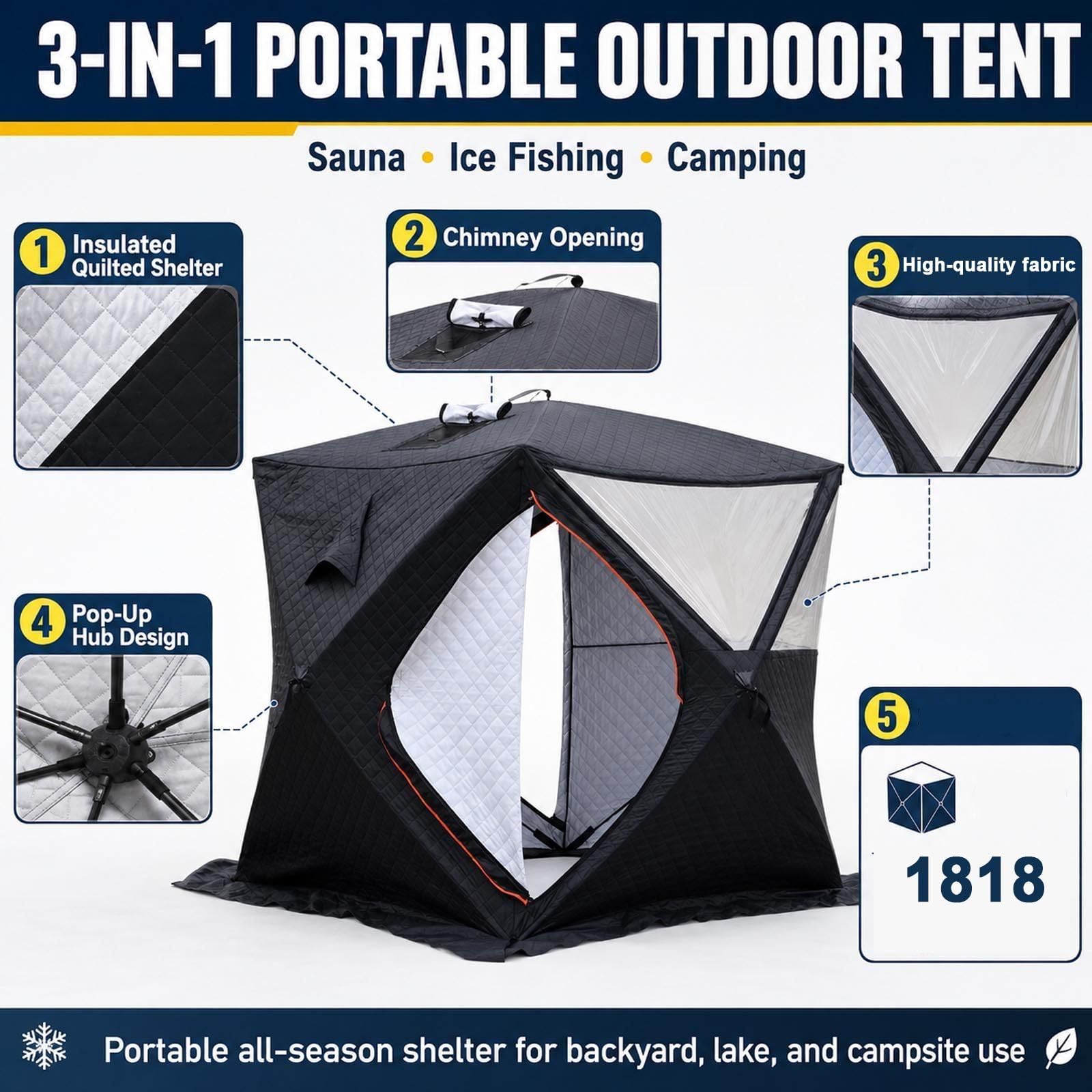 Saunazelt Outdoor 2-4 Personen mit Kaminöffnung und Bodenmatte 1818