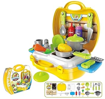 Ramus Kitchen Set Toys for Kids Girls Big Size in a Foldable Suitcase with All Kitchen Accessories(Yellow)