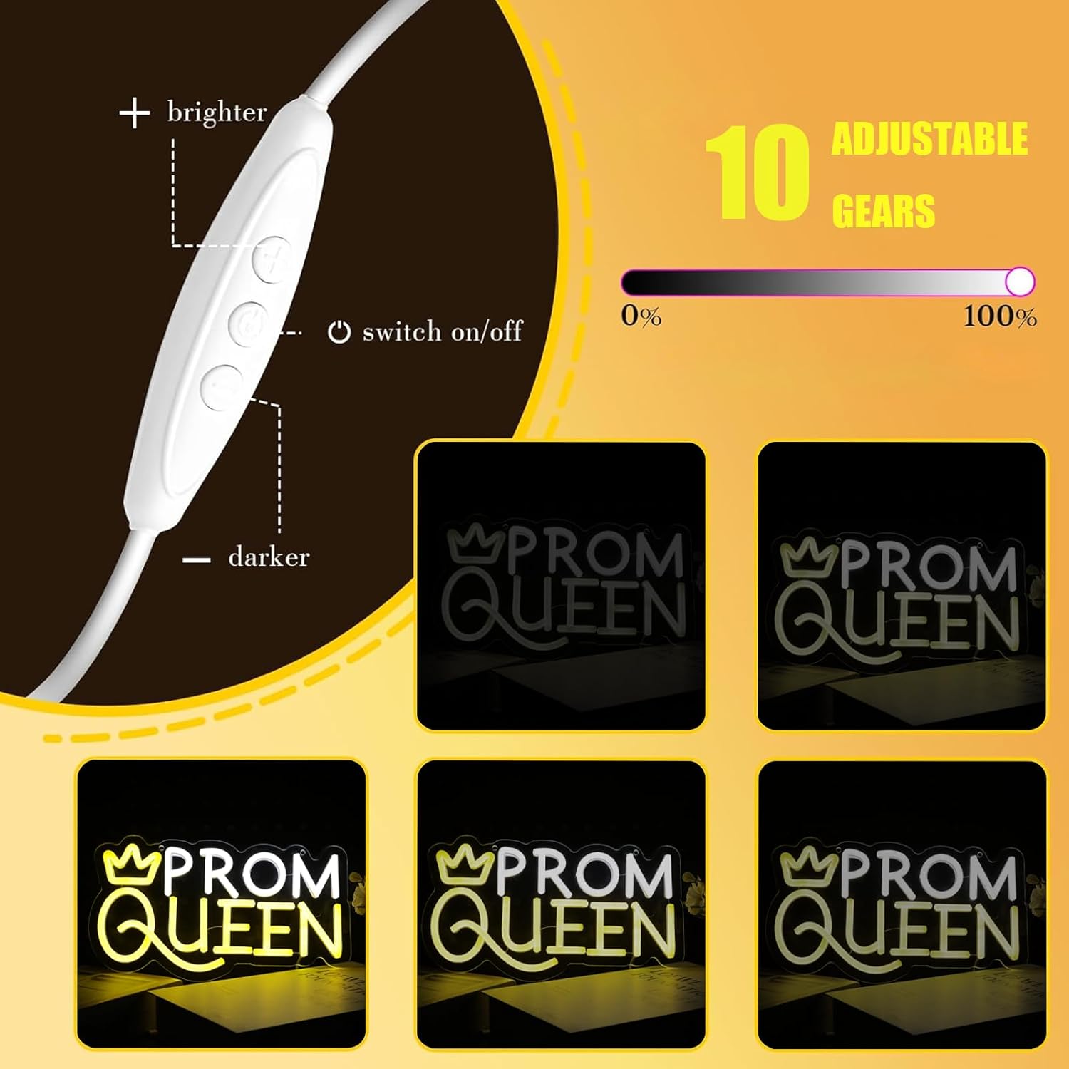 Prom Queen Neon Sign for Wall Decor, Dimmable USB Powered 12’’ * 7’’ Neon Light Sign for Prom Night Party Birthday Party Lady Girls Gifts