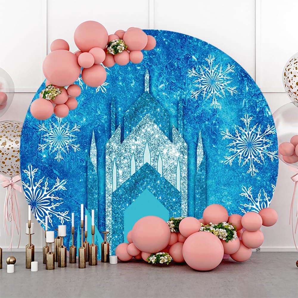 AOFOTO 7.2x7.2ft Winter Wonderland Backdrop Round Blue
