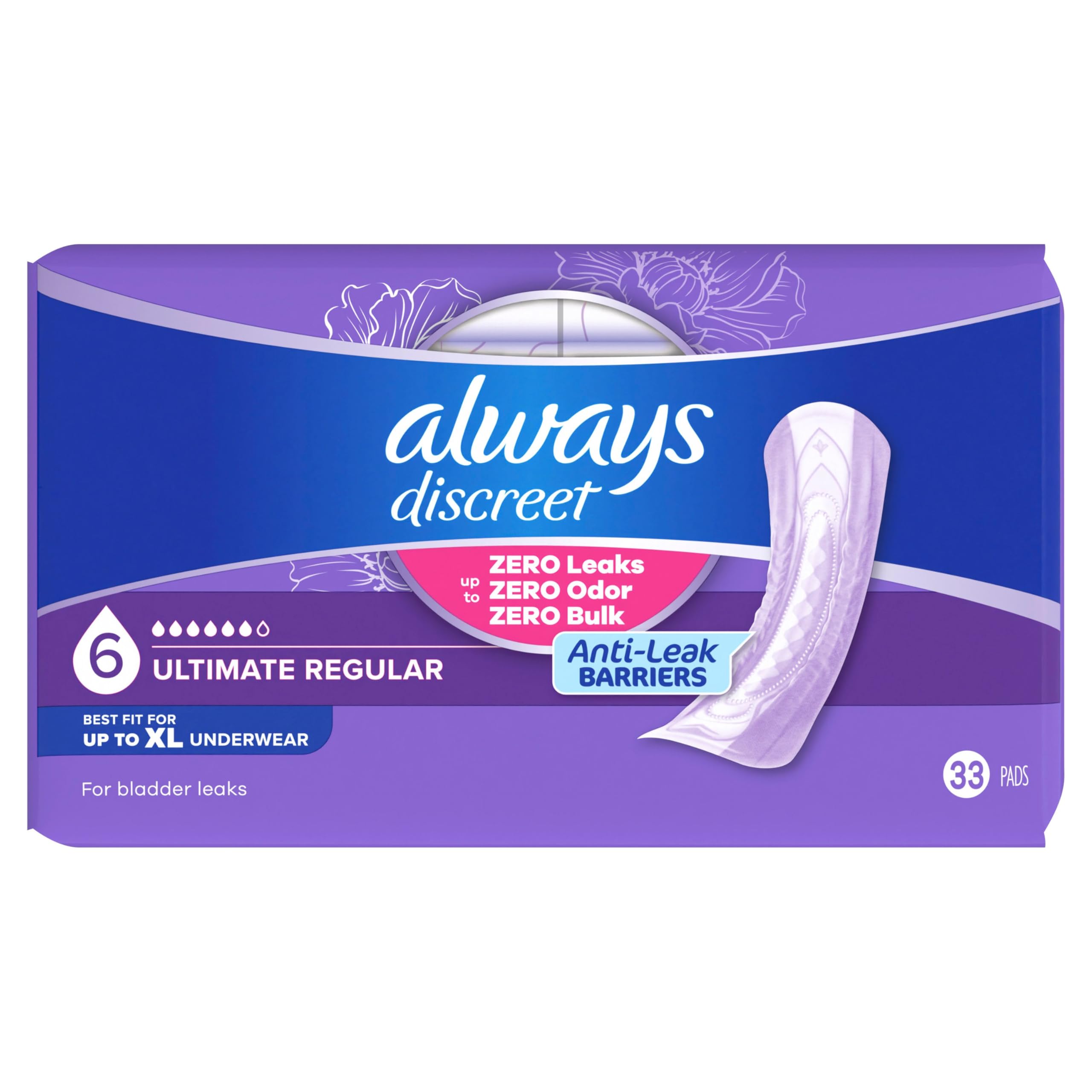 Always Discreet, Cuscinetti per incontinenza e post-partum da donna, assorbenza extra pesante durante la notte, lunghezza regolare, 33 pezzi x 2 confezioni (66 pezzi totali)