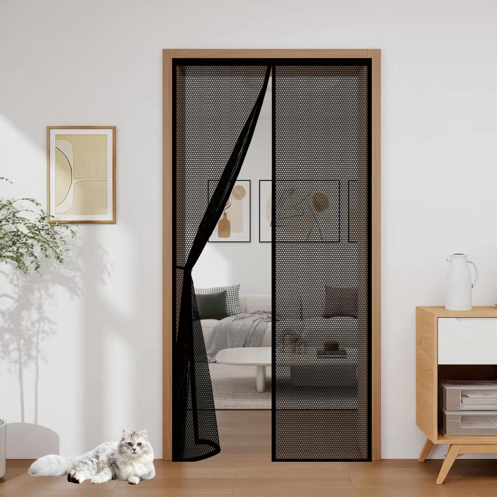 Moustiquaire porte 103 x 230 fermeture automatique rideau magnétique noir