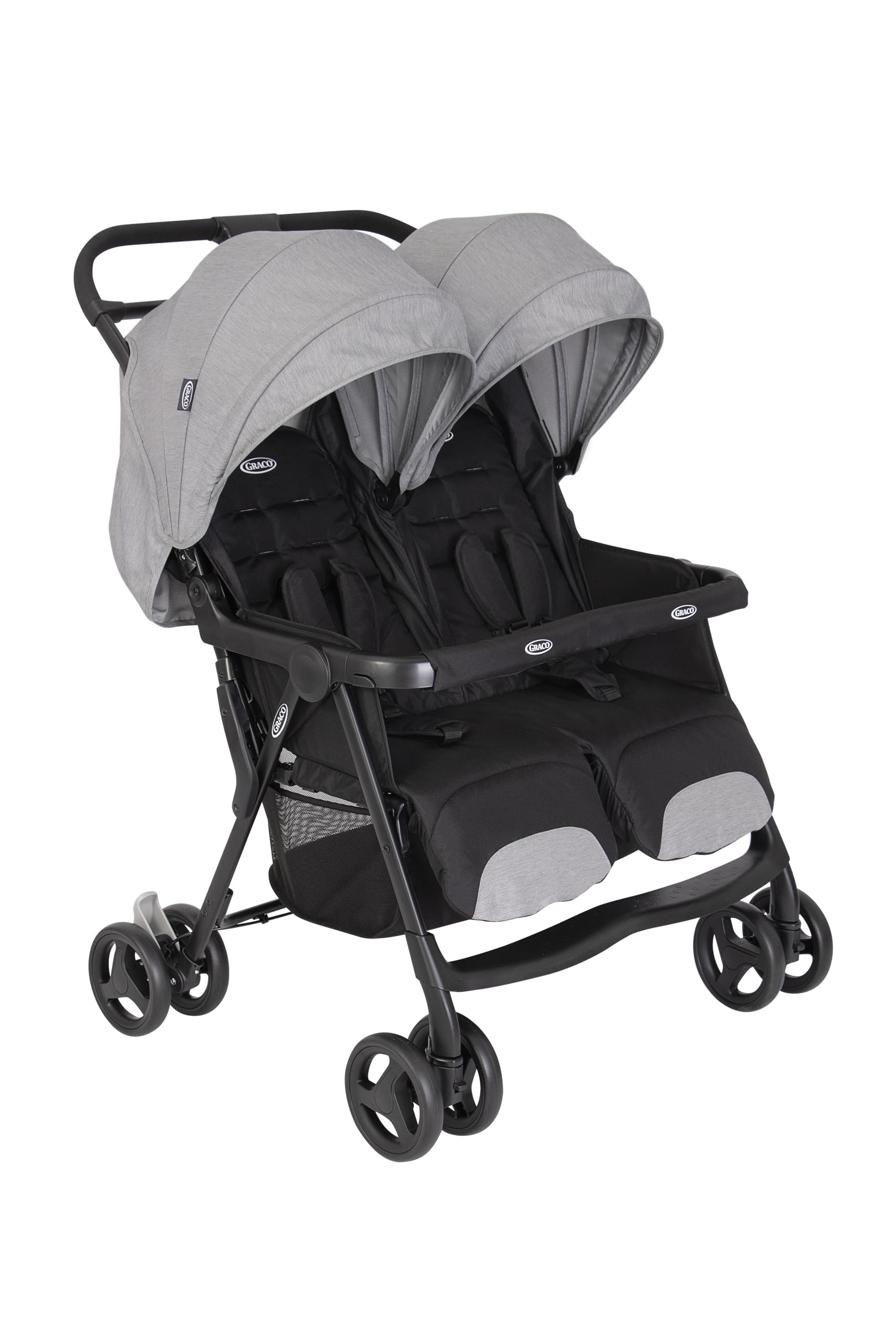 Graco - DuoRider™ Passeggino Doppio leggero con due sedute affiancate, dalla nascita fino a circa 3 anni (max 15 kg), si chiude con una sola mano, Steeple Gray