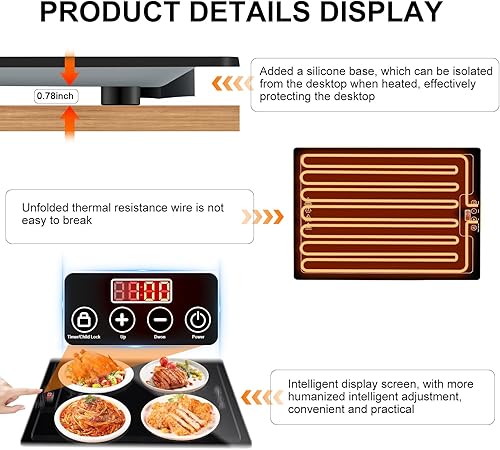 Miniatura 6 de Bandeja eléctrica de calentamiento de calor, calentador de superficie completa de 20 x 15 pulgadas con termostato, pantalla digital, soporte de 104