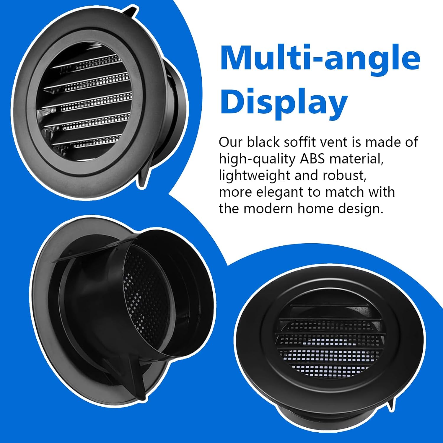 2-Pack 4 Inch ABS Soffit Vent with Built-in Screen Mesh | Louver Exterior Round Exhaust Vent Cover for Bathroom Office Fans, Plastic Dryer Vents & Home Ventilation,Black (Black)