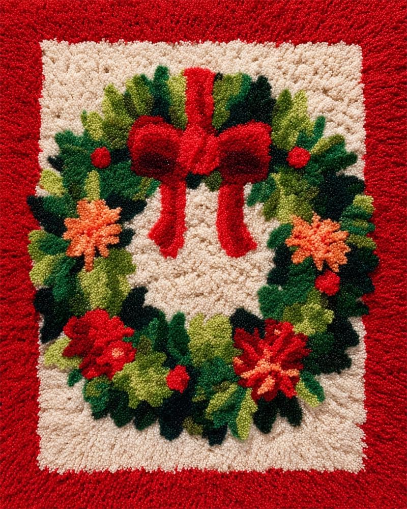 FWRTYCB Latch Hook Kits Rugs,Christmas Wreath Xmas Garland