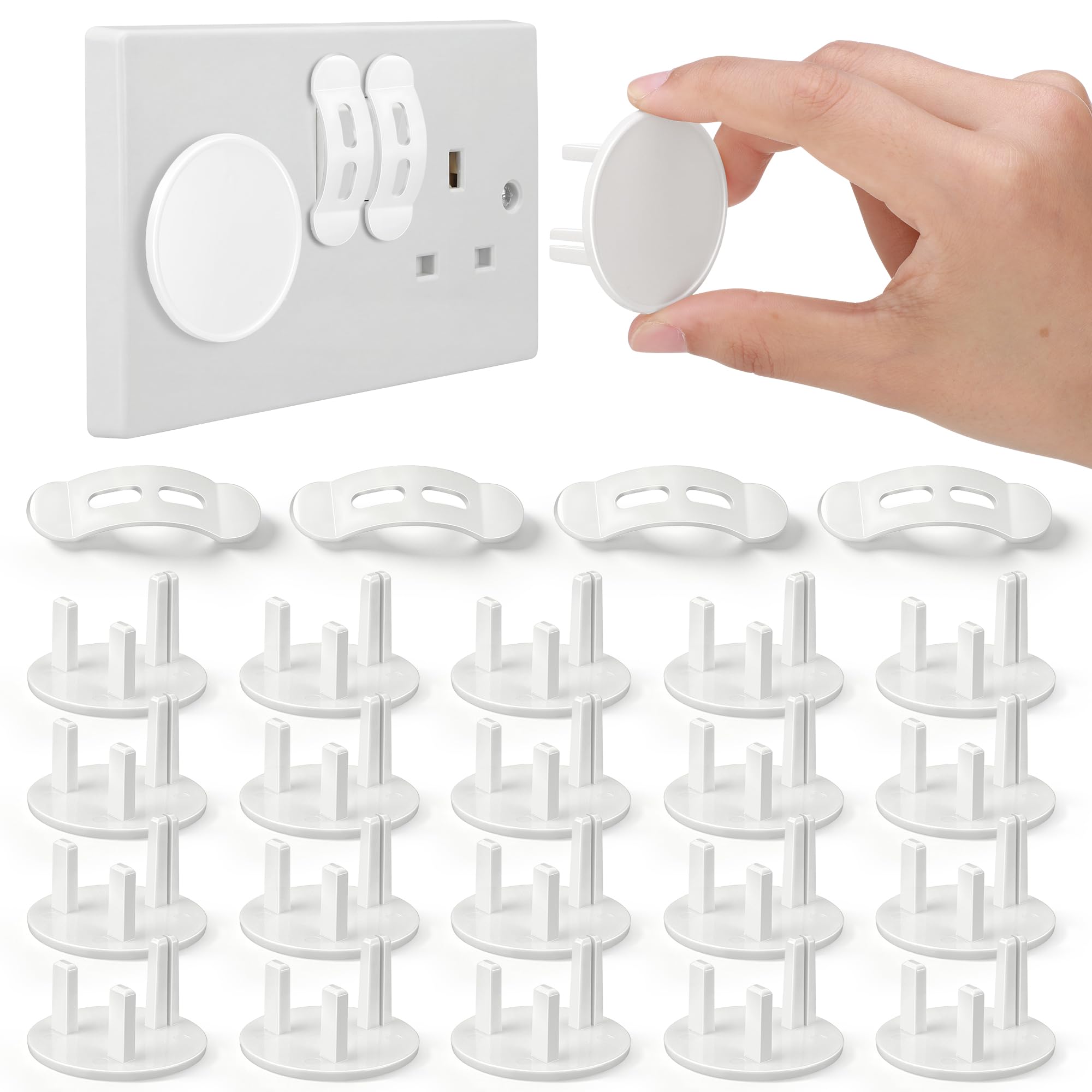 BBTO 24 Pack Baby Safety Socket Covers & Light Switch Guards UK, 20 Plug Socket Protectors & 4 Switch Guard Caps, Prevent Accidental On/Off Switching, Toddler Proofing for Home Nursery School