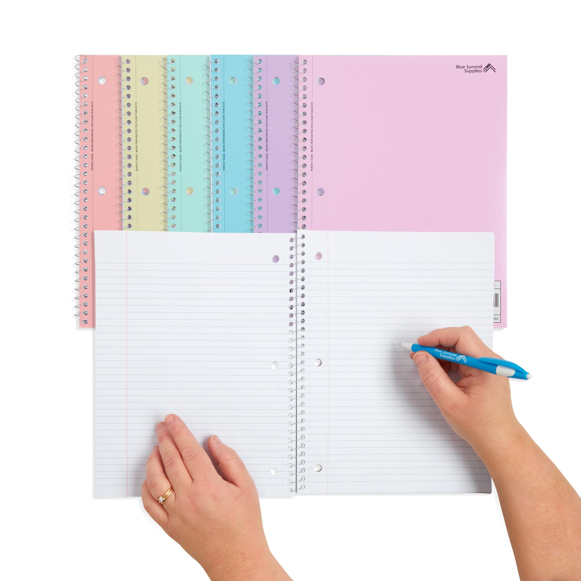 Blue Summit - Cuaderno de espiral pastel con rayas universitarias, cuadernos escolares de una asignatura, cuadernos perforados a granel, libro escolar de 8 x 10.5 pulgadas, papel, rayas universitarias