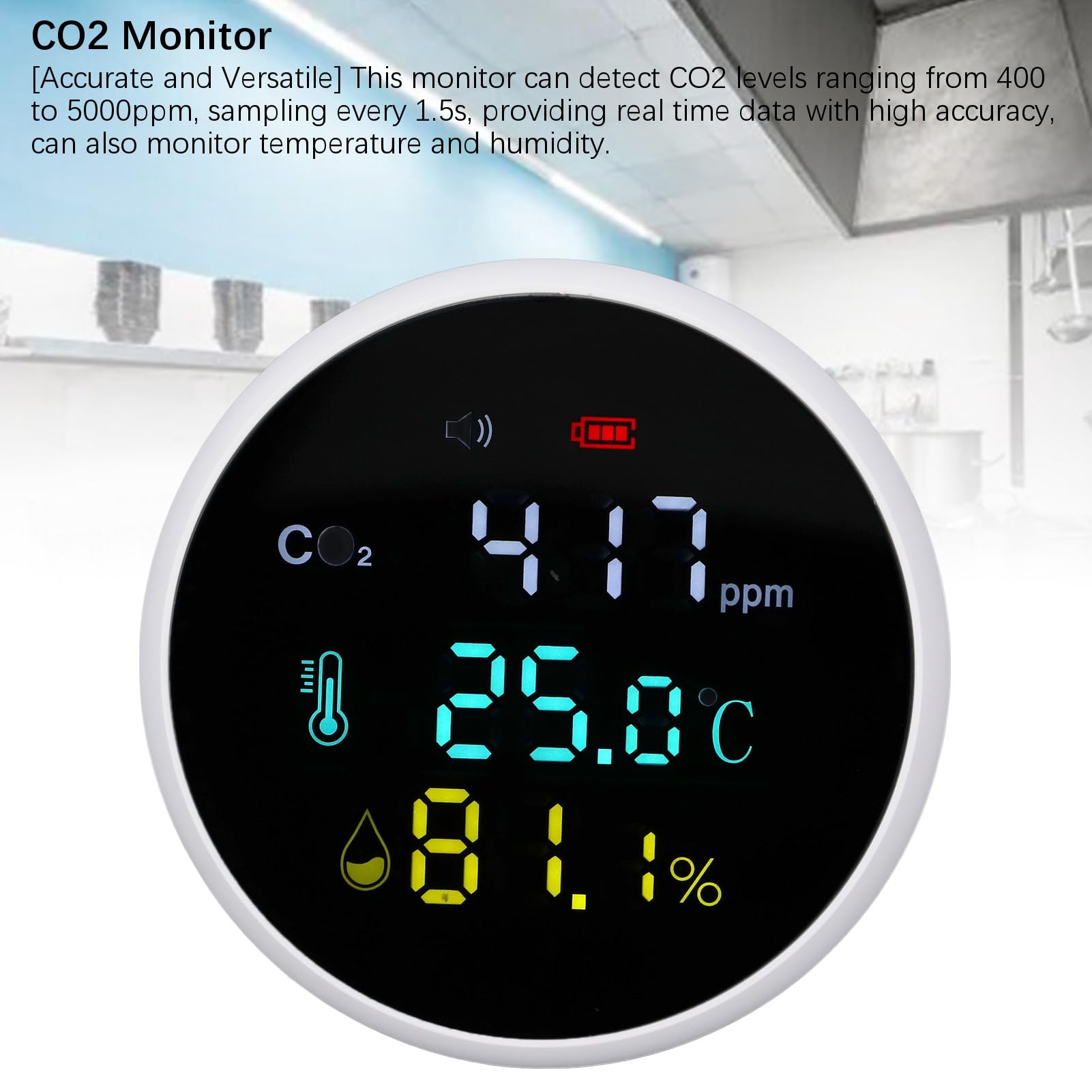 Humedad de Temperatura de CO2 Portátil con Función de Precisión y Alarma en Tiempo Real de 400-5000 Ppm para el Hogar y la Oficina