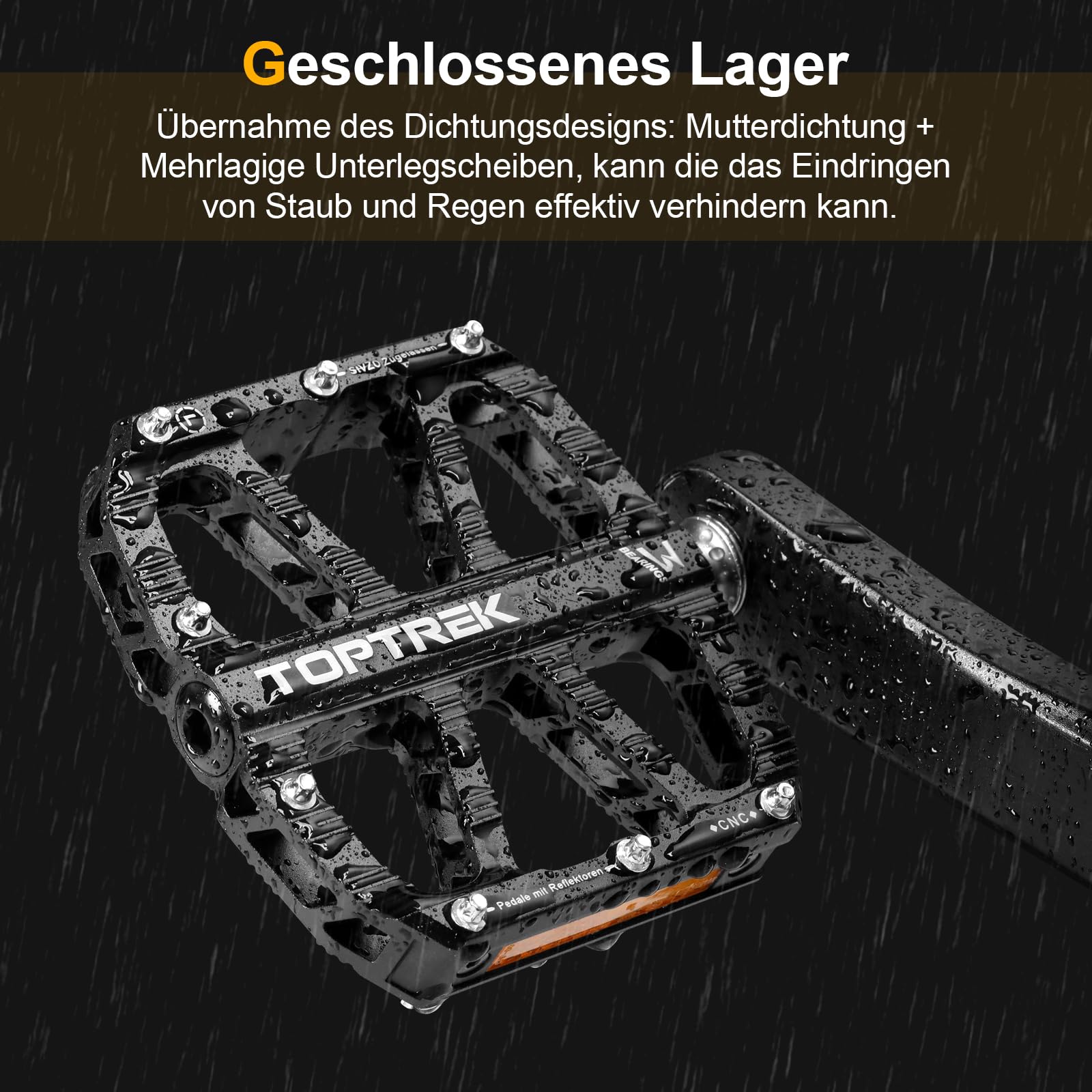 toptrek Fahrradpedale mit StVZO Zugelassen Reflektoren, CNC Aluminium Pedale Fahrrad MTB Pedale rutschfest mit 3 Abgedichtete Lager für Mountainbike, BMX, E-Bike, Rennrad