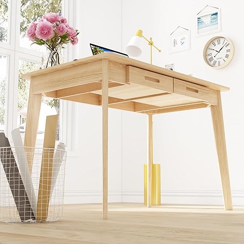 Miniatura 7 de Escritorio para computadora de oficina en casa con 2 cajones, mesa de estudio para oficina en casa, estudio, color madera (39.3 pulgadas de ancho x