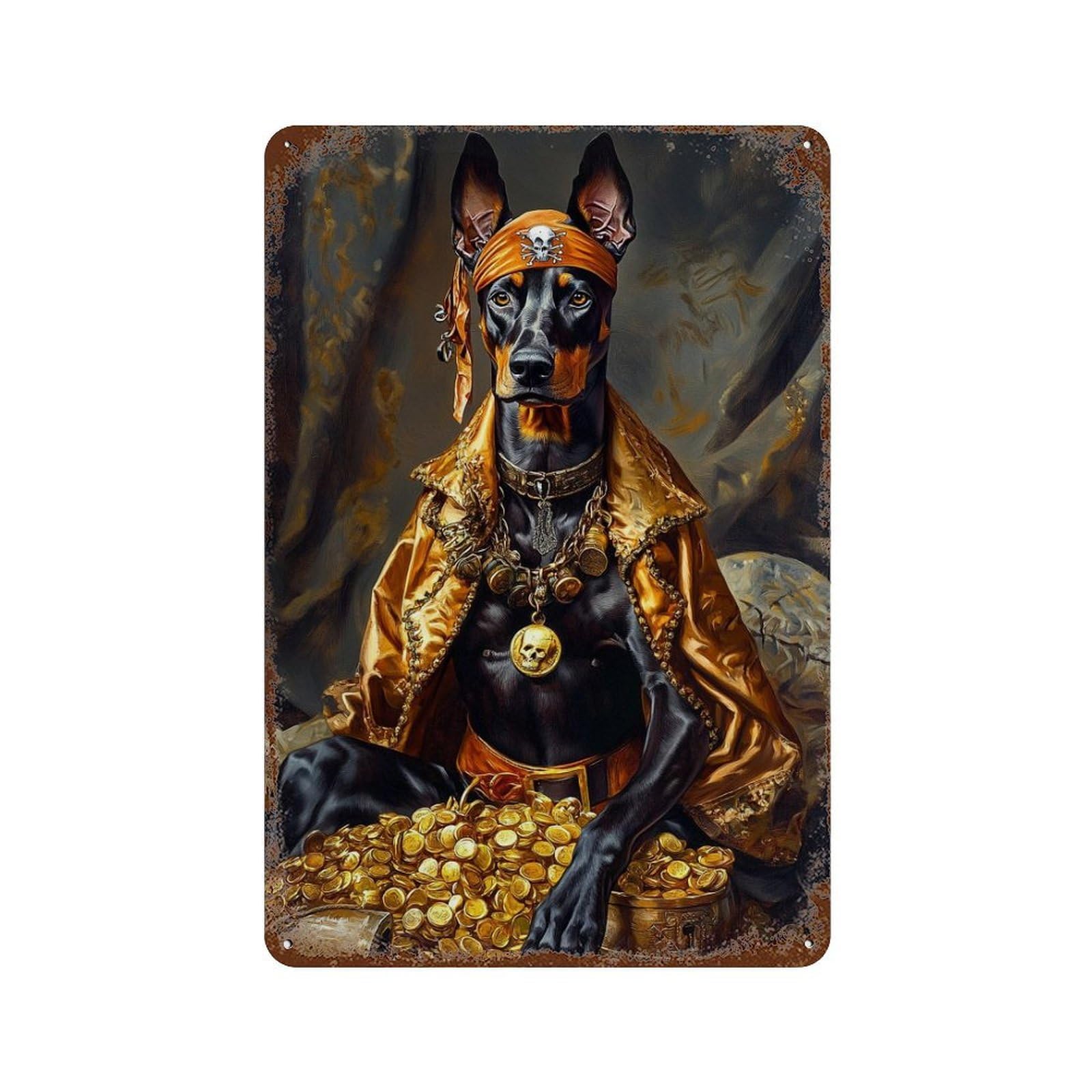 Pirate Dog Treasure Chest Decorative Tin Sign 11.8"x7.9", Farmhouse Wall Decor for Garage, Bar And Workshop Decor