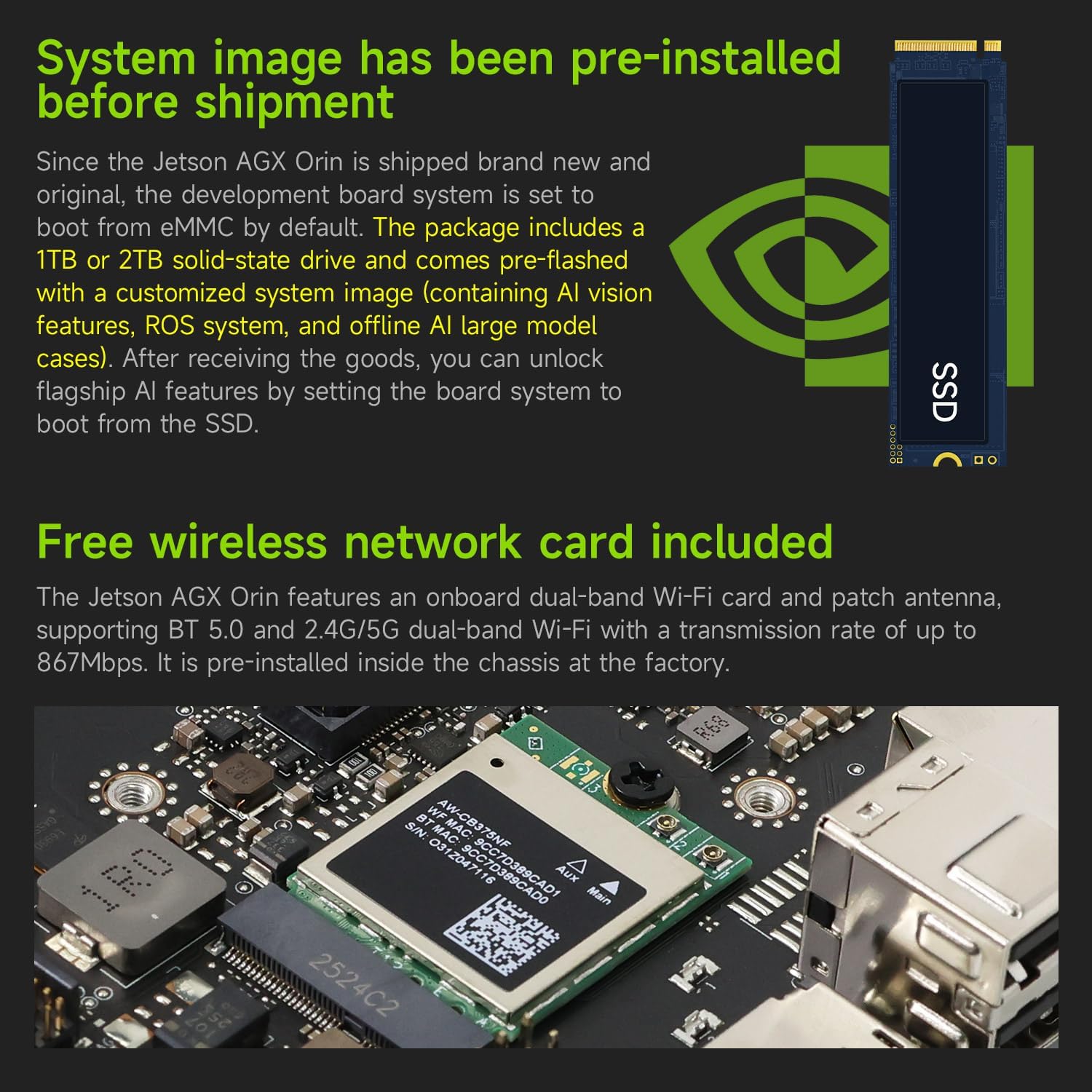 Official Jetson AGX Orin 64GB Developer Kit 275 Tops, with 2TB SSD AI Embodied Intelligence Development Provides AI Large Models/Ubuntu