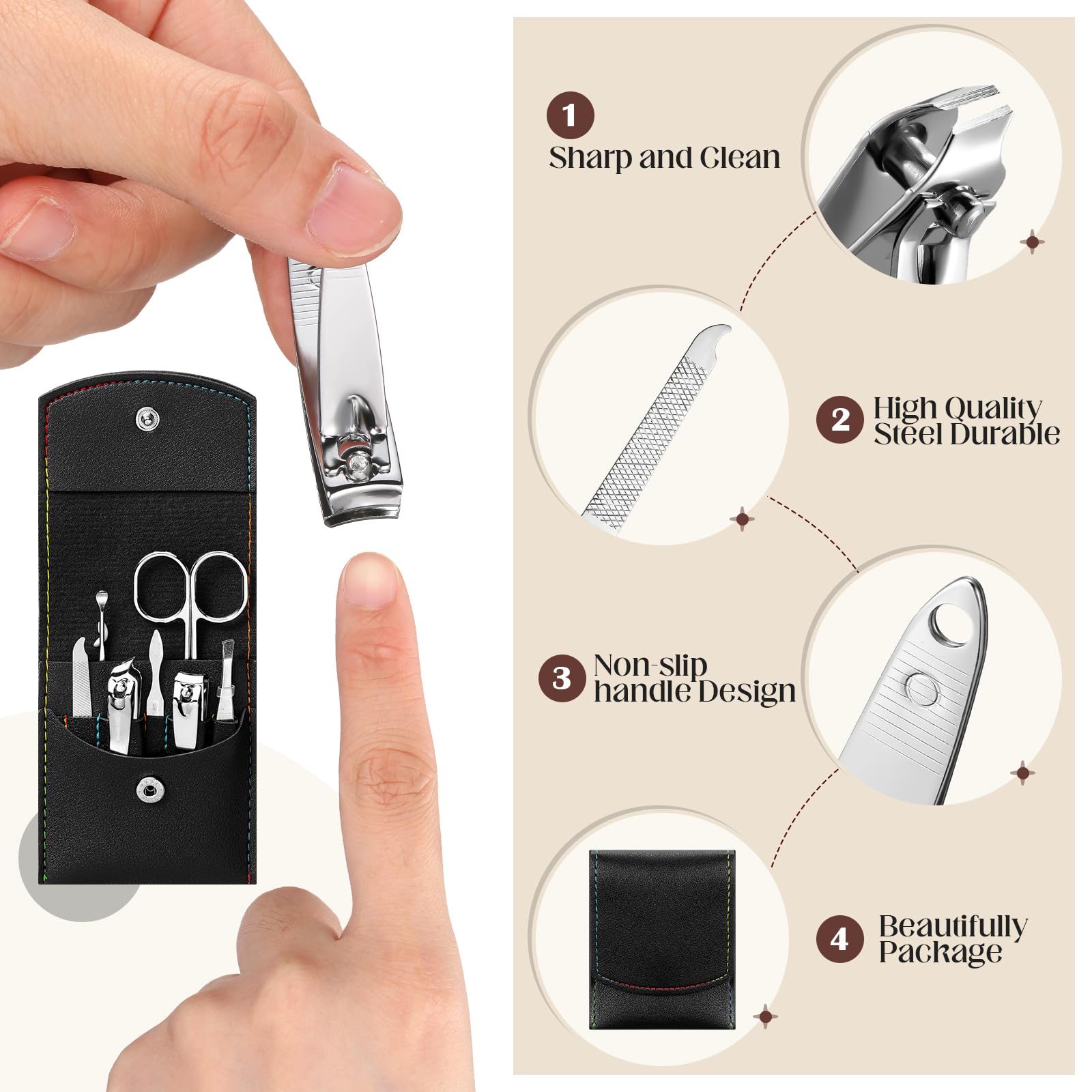 Geosar Juego de 50 piezas de manicura de viaje, cortaúñas, pedicura, herramientas profesionales para el cuidado de las uñas, de acero inoxidable, con estuche de viaje portátil, regalos para la familia