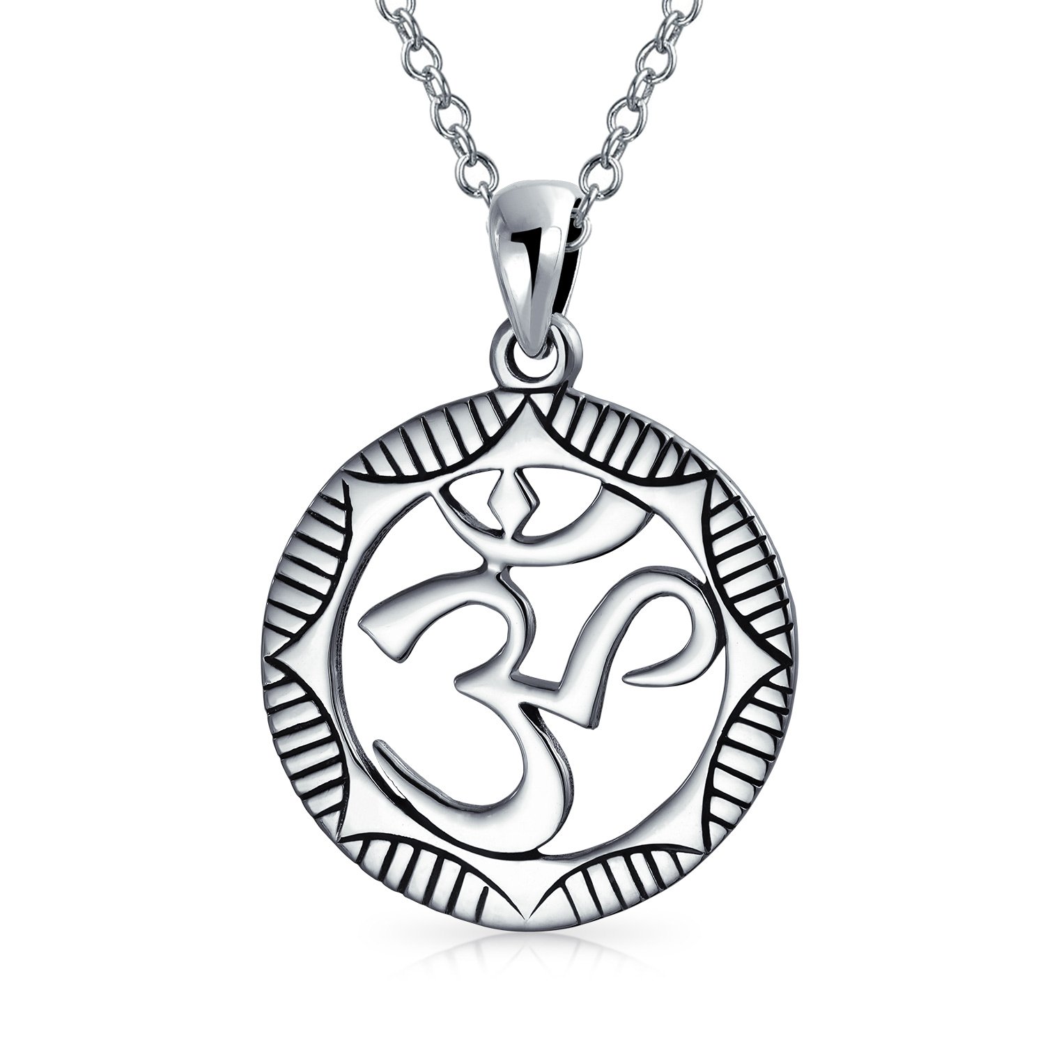 Mediation Celestial Buddha Heptagramm Sanskrit Symbol Yoga Medaillon Aum Om Ohm Halskette Anhänger Für Frauen Teens Männer Halskette Kreis Scheibe Oxidiert .925 Sterling Silber