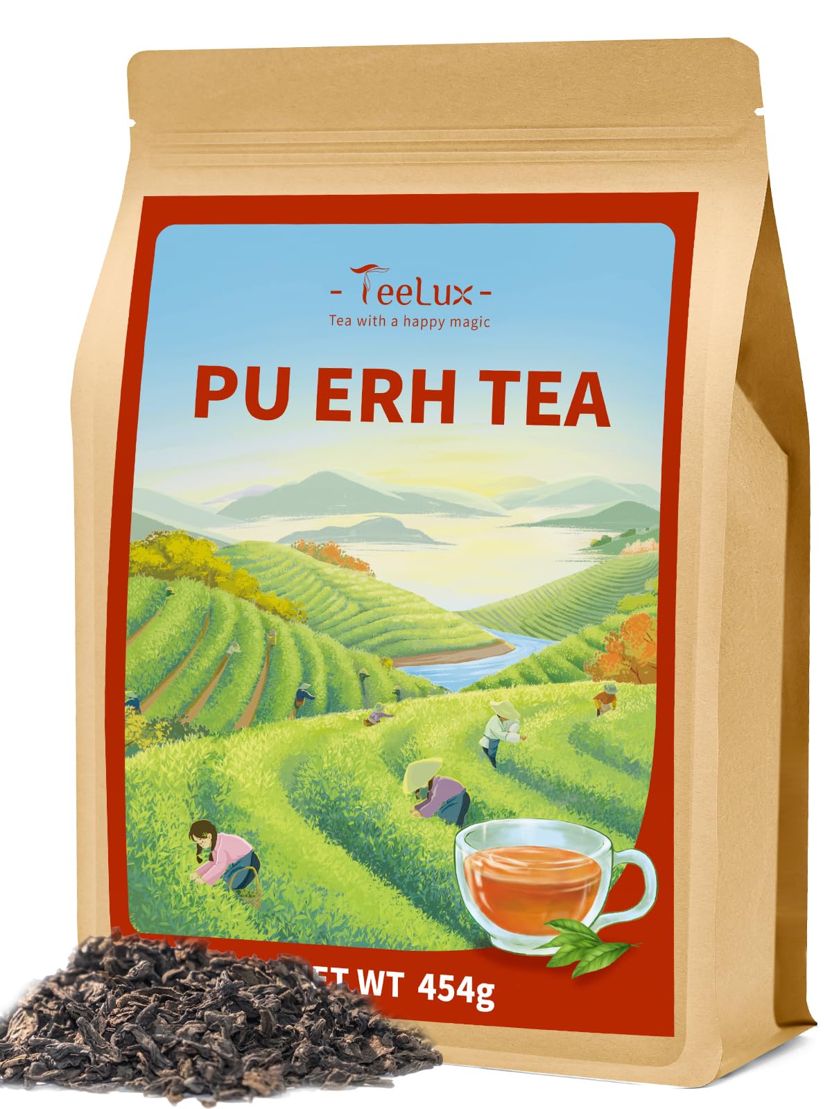 TeeLux Pu-Erh Tea, Puerh Loose Leaf Tea, Fermentation Tea, Smooth & Rich Flavor, Caffeinated, Natural Pu Er Tea 454g