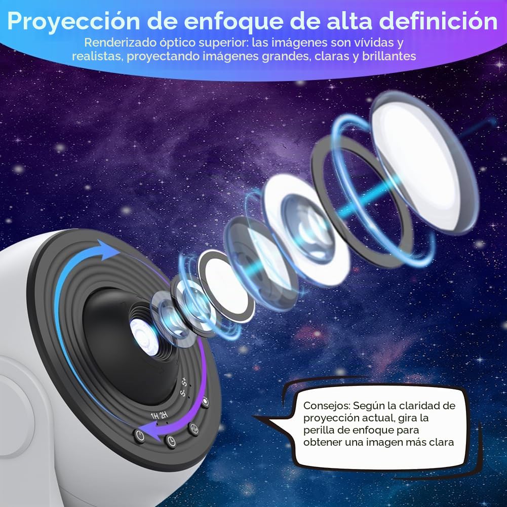 Proyector de Cielo Estrellado, 12 Discos Planetarios, Proyector de Ajuste de Rotación de 360°, Luz Nocturna, con Control, Remoto para Dormitorio, Techo, Niños y Adultos