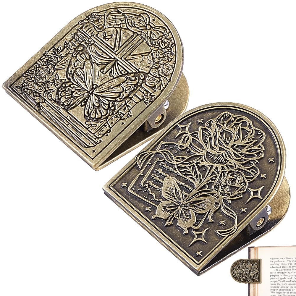 CRASPIRE 2 Styles Rose Metal Book Clip Butterfly Vintage Journal Metal Clip Bill Binder Clips Holder Decorative Binder Journal Clip for TN Travellers Art Reading Decoration Accessories