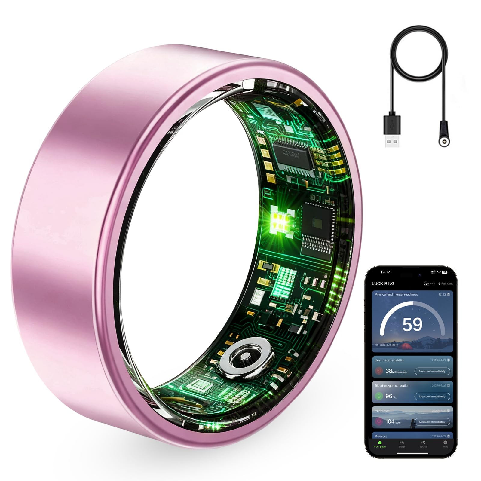 Smart Ring for Women &amp; Men, Fitness Tracker Ring with Heart Rate Monitor, HRV, Sleep Tracking, No Subscription Fee, 10ATM Waterproof Activity Ring for Android &amp; iPhone (Lavender Pink, 10)