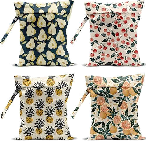 Miniatura 9 de Paquete de 4 bolsas húmedas de frutas, impermeables, lavables, reutilizables, para traje de baño, ropa sucia, pañales, viajes, playa, piscina, yoga,