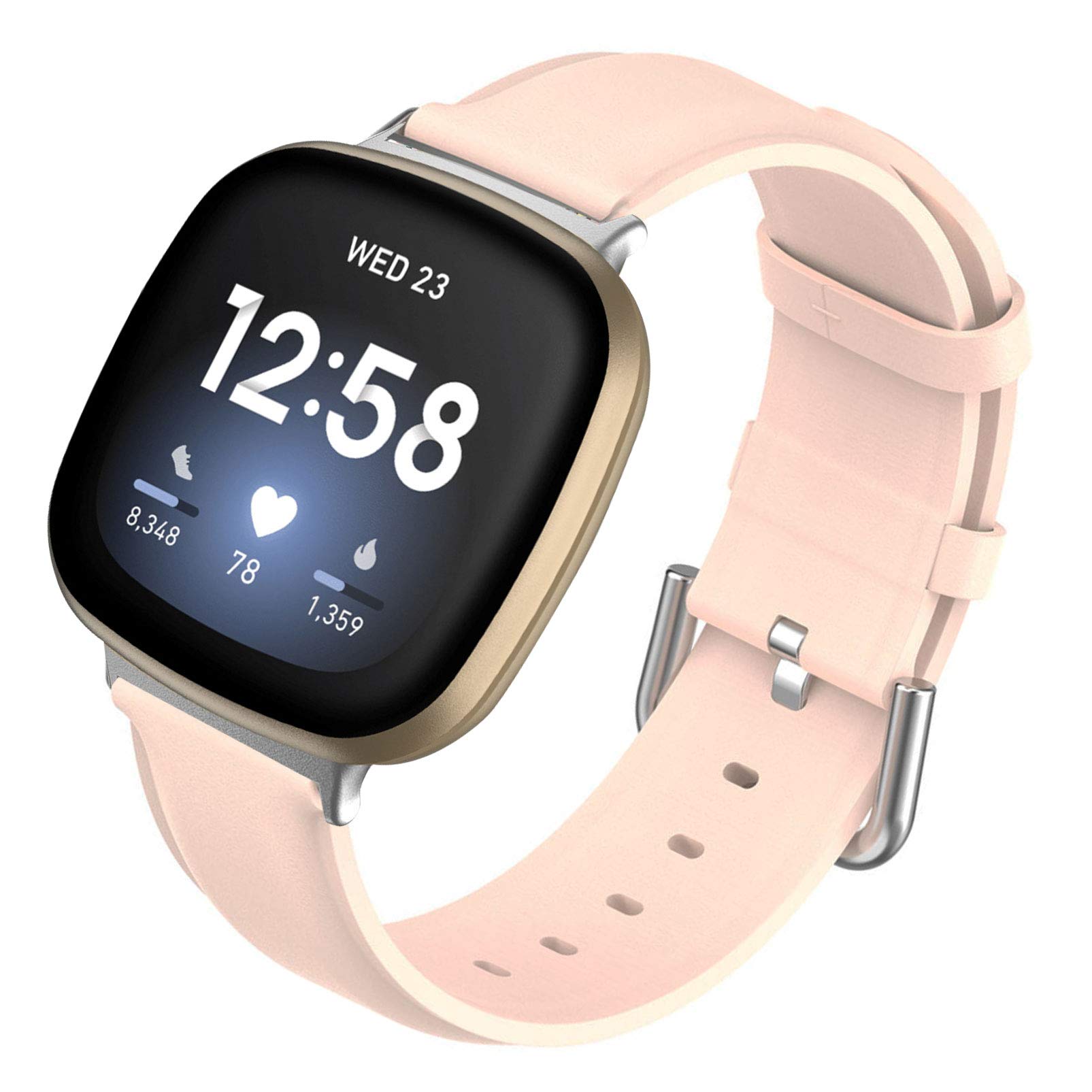 Sankel Leather Strap Compatible for Fitbit Versa 3/Sense Band,Women Leather Strap Replacement Accessories Wristband for Fitbit Sense & Fitbit Versa 3 Smartwatch (Sand Pink)