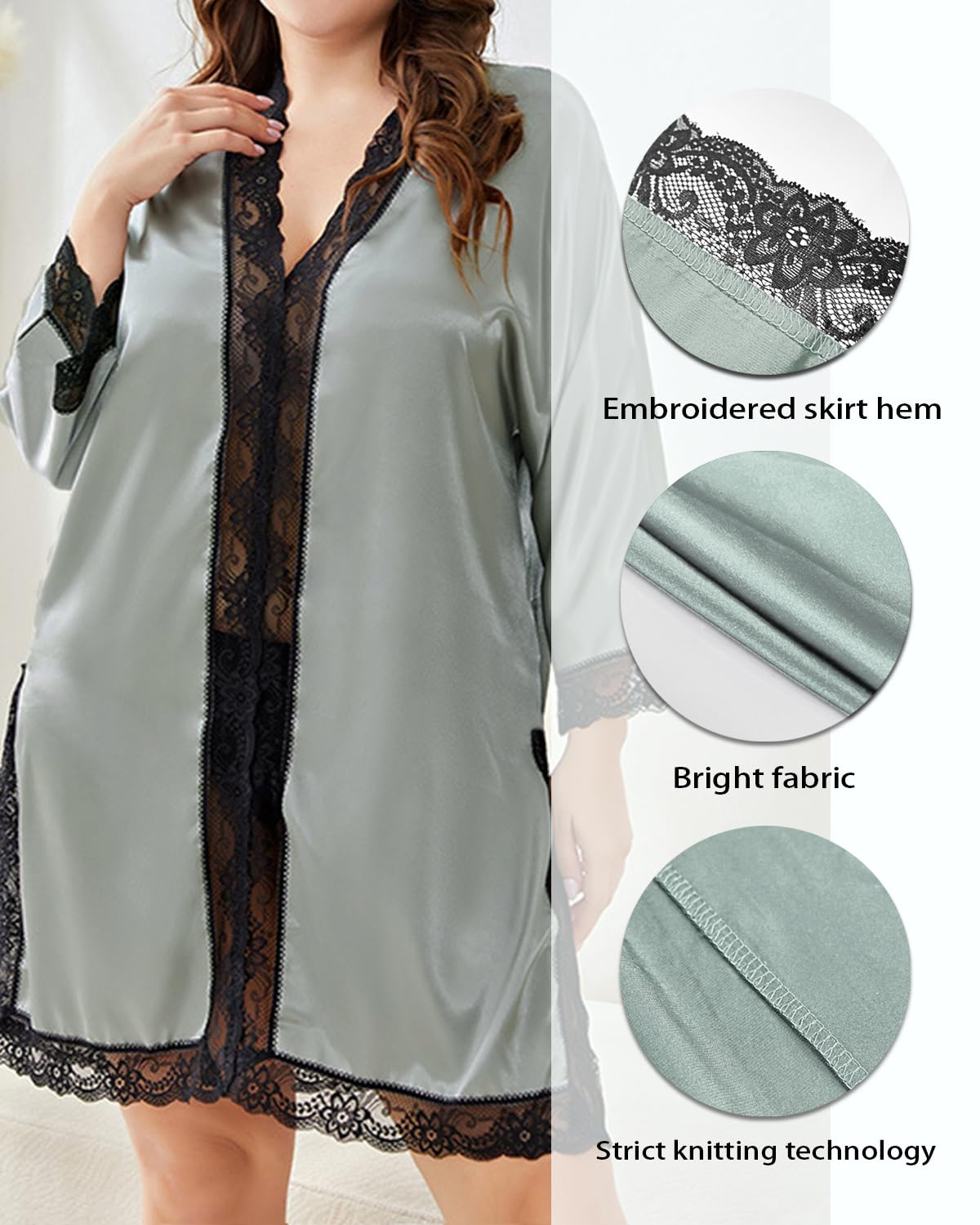 Rayson Camicia da Notte Donna Taglia Forte Manica Lunga Raso Sexy Casual Semplice Simulazione Seta Pigiama Loungewear