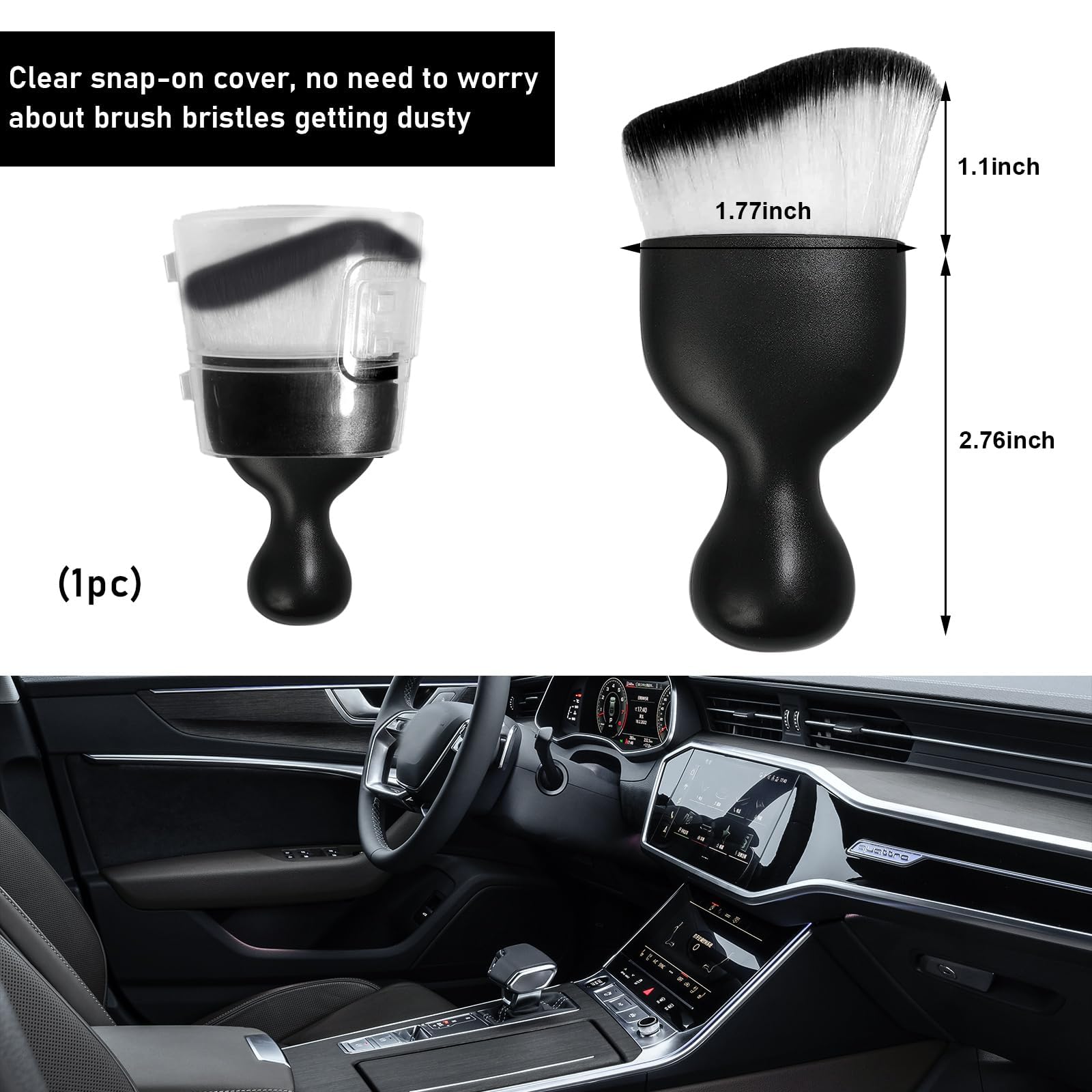 Alupee Car Detailing Brush, Curved Soft Bristles Auto Removal Dust Collectors, Universal Vehicle Dashboard, Air Conditioner Vents etc RV Interior Cleaning Tool Accessories (Black-Black/White)