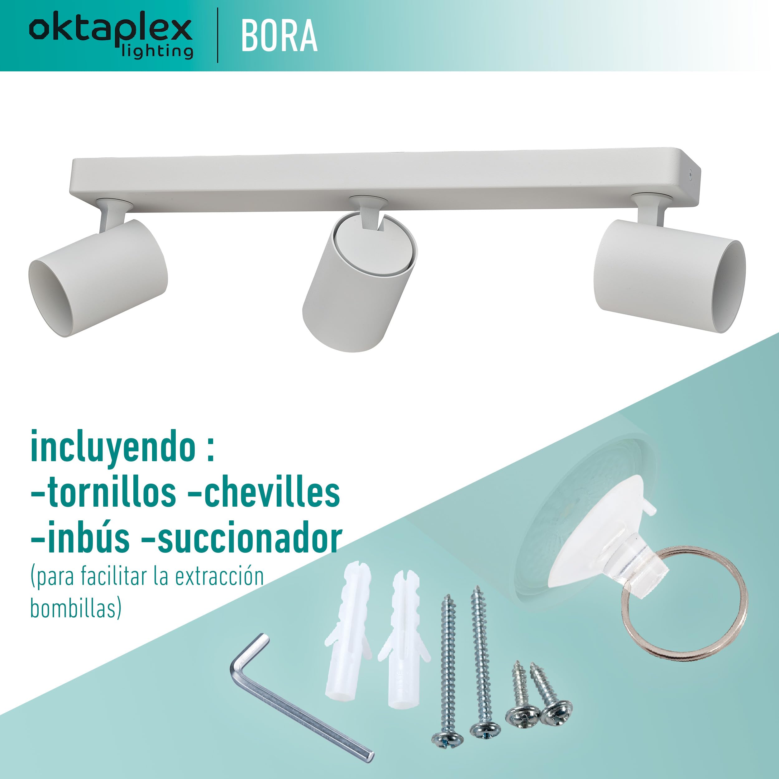 Oktaplex Bora Foco de techo 3 llamas GU10 LED spot bar 45 cm 230 V spot luz foco orientable lámpara de techo blanco | Lámpara de techo LED GU10, 45 cm, 230 V
