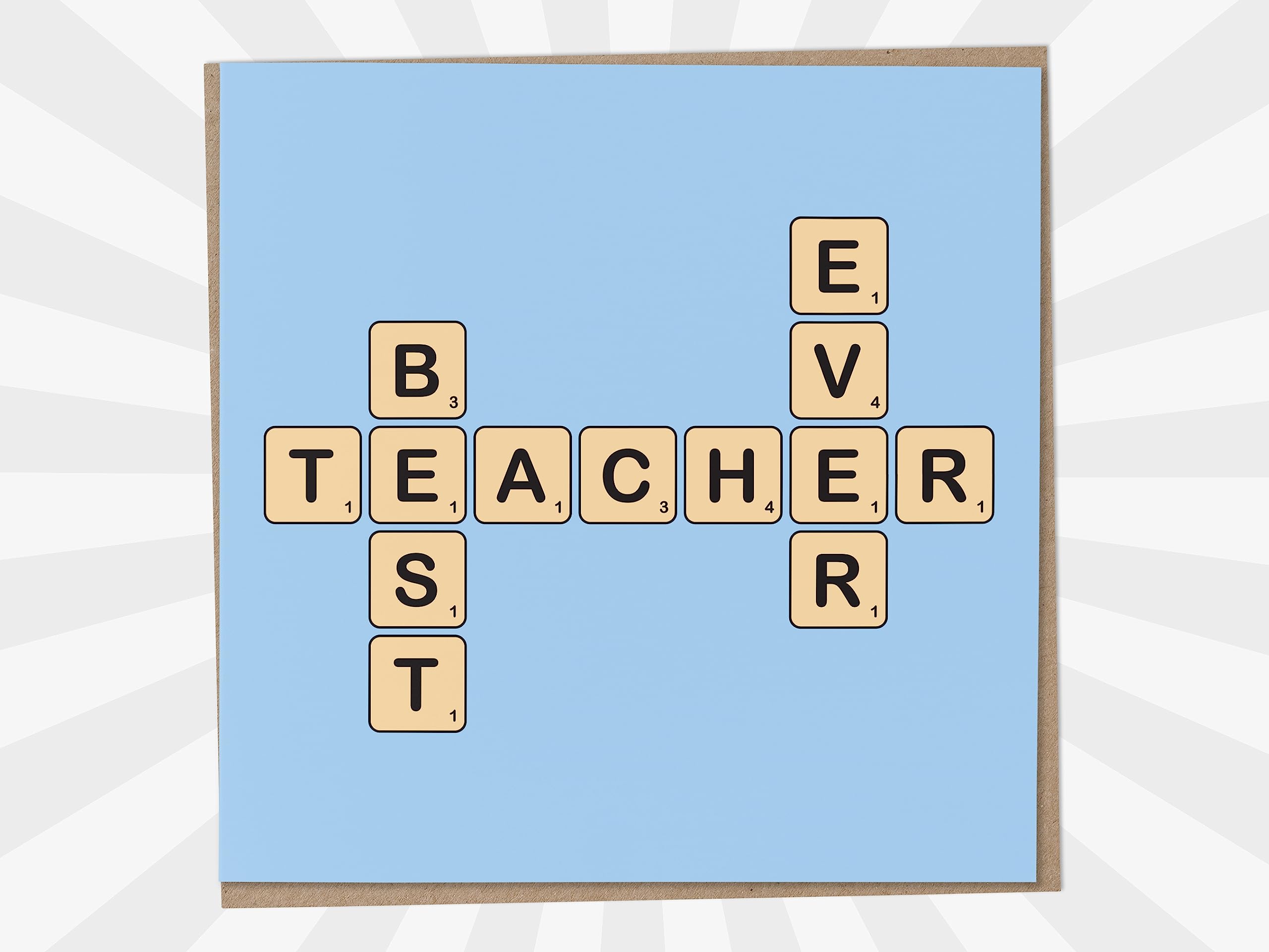 Best Teacher Ever Buchstaben-Kacheln Karte – Dankeskarte Für Lehrer – Blanko Innen – Vollständig Recycelbar – In Großbritannien Designed & Gedruckt
