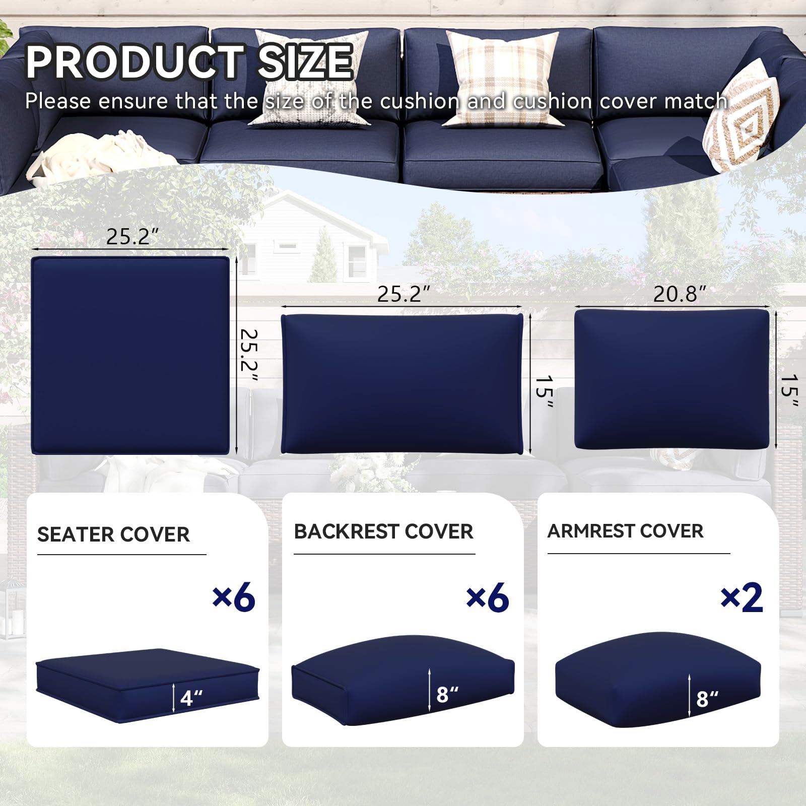 Amazon.com: Aoxun 14-Piece Outdoor Cushions Covers with Zippered