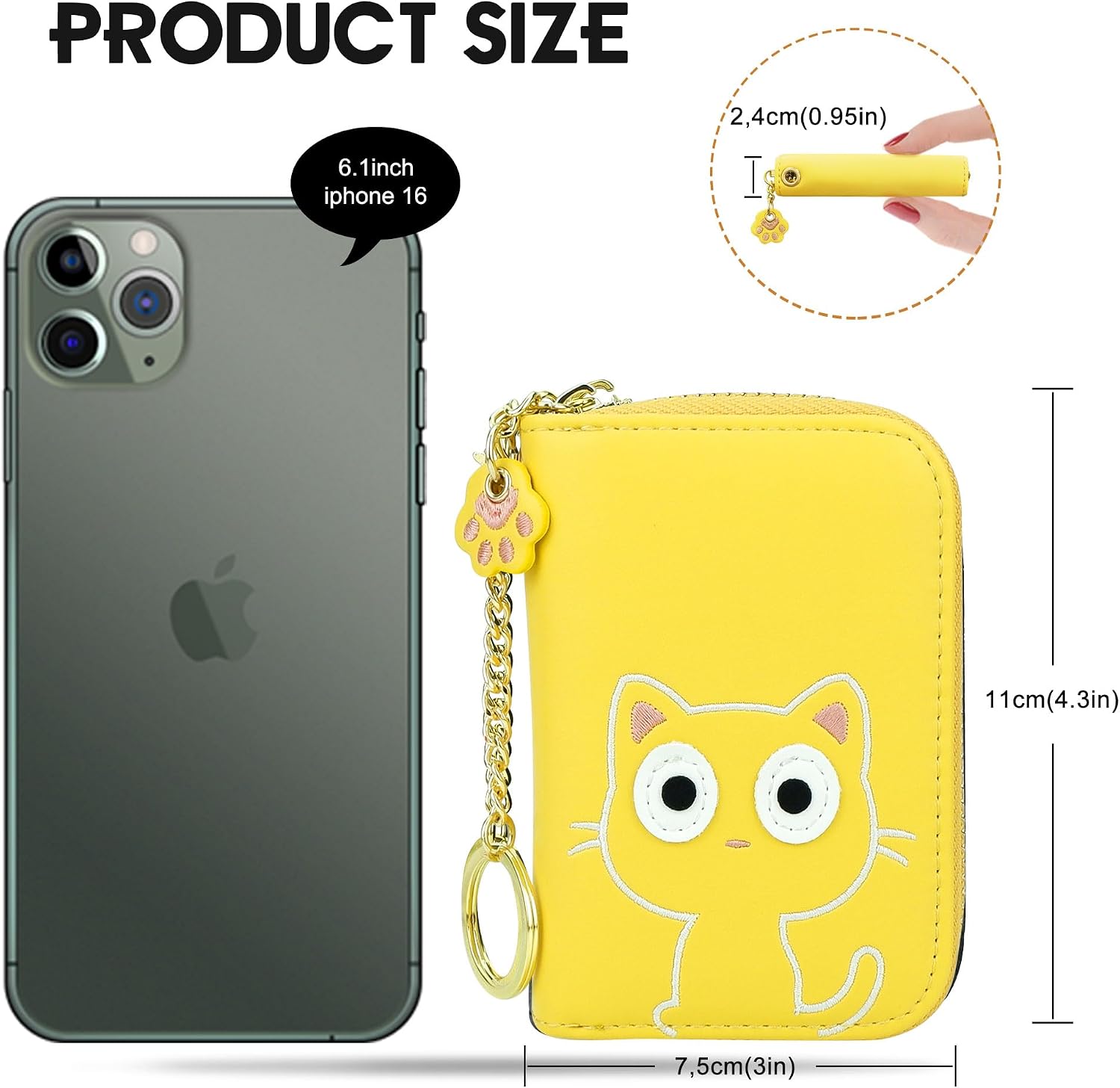 CONISY Cute Small Women Credit Card Holder Wallet with Keychain Wristlet (yellow cat) image 4