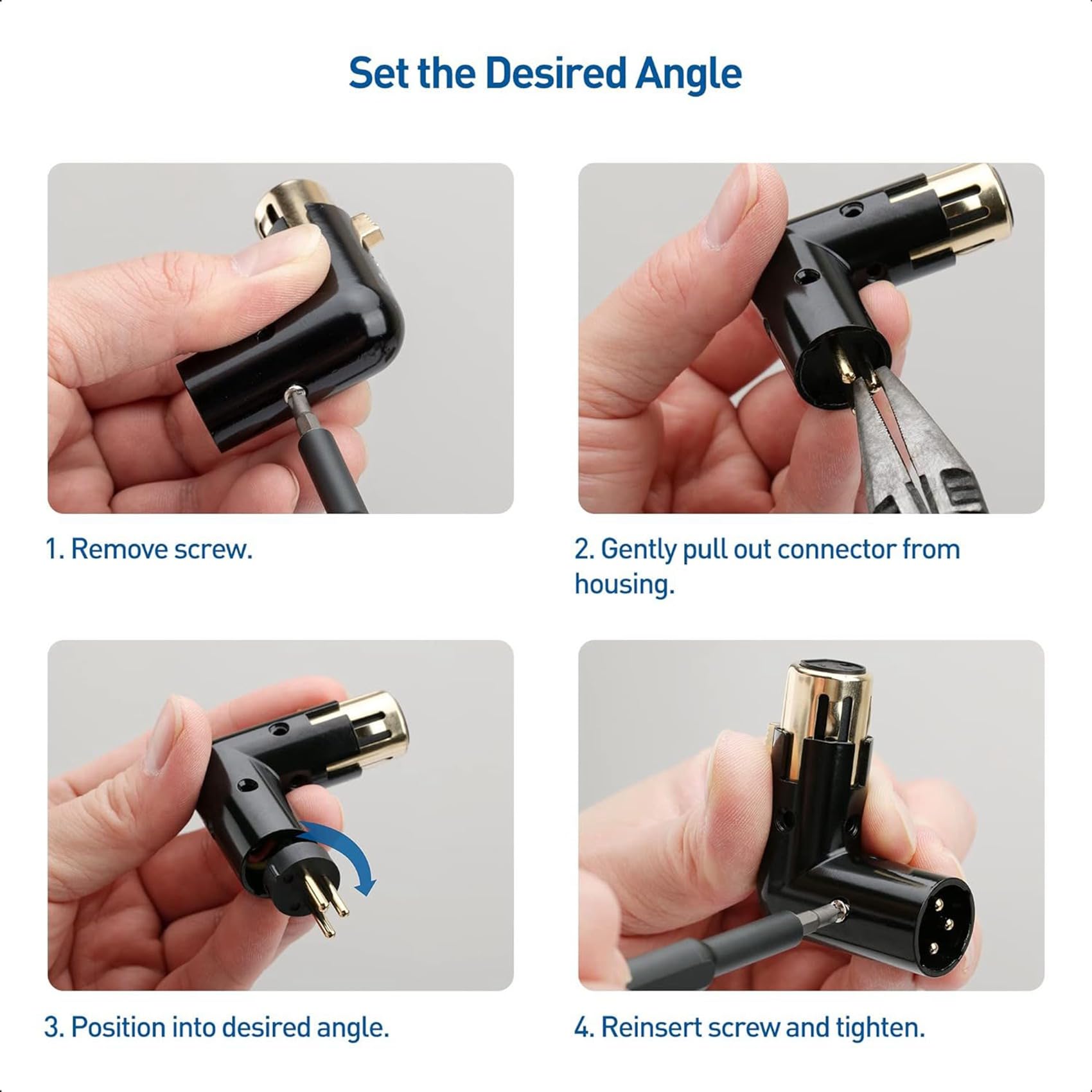 10 Piezas Adaptador de Audio Enchufe Ajustable Macho una Hembra Adaptador XLR de ÁNgulo Recto 3 Pines Negro (Adaptador XLR de 90 Grados)