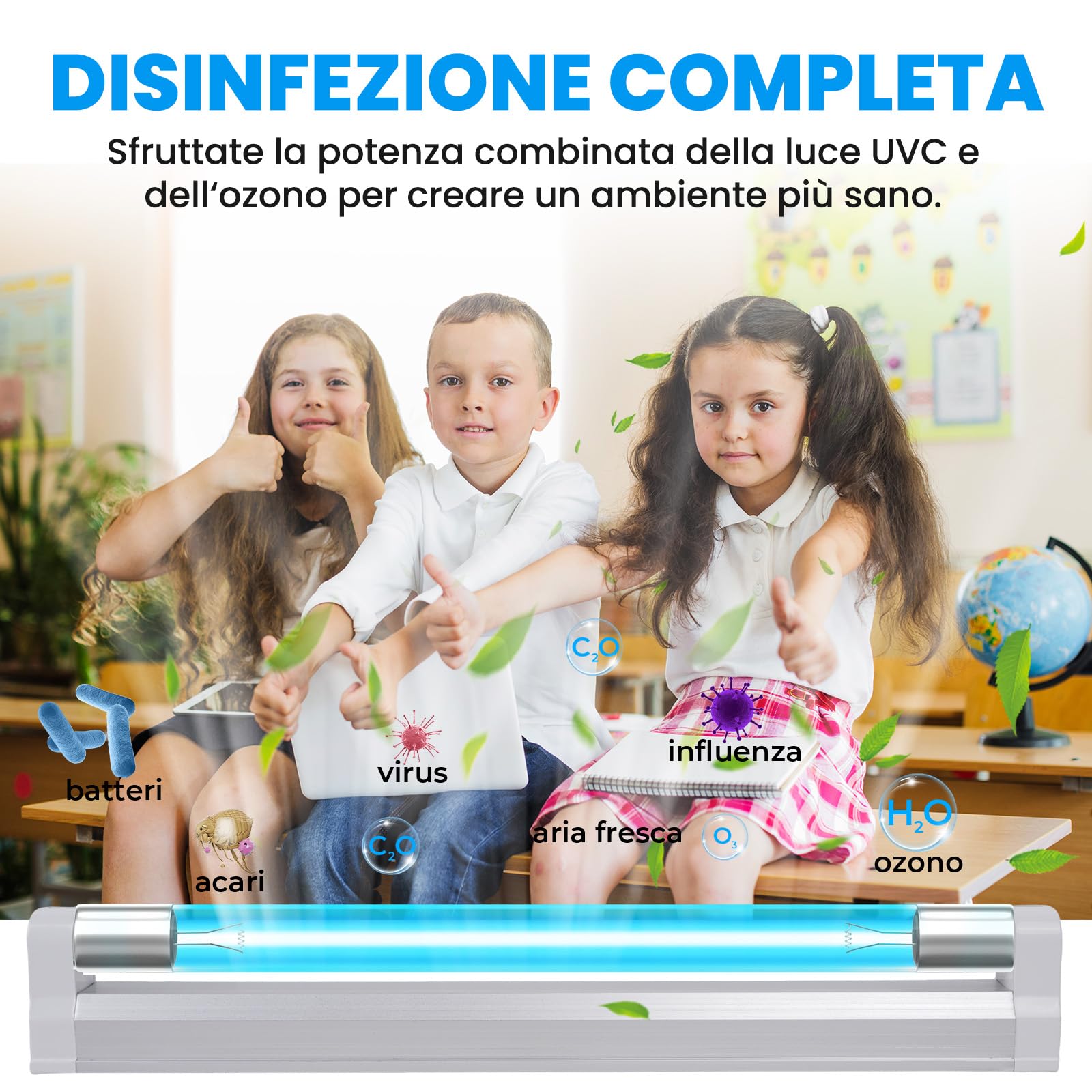 6W LED Lampada di Disinfezione Dell'ozono,G5 Lampada di Disinfezione UV,Lampada Germicida Con Luce Dell'ozono,Perfetta per la Scuola,Hotel,Ospedale,Laboratori,Ufficio,Mensa