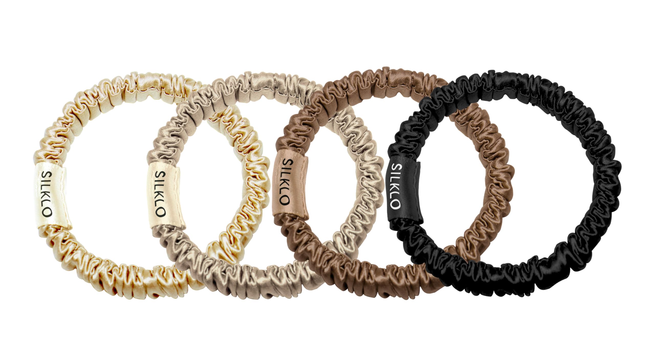 Silk Scrunchies, 100% Pure Mulberry Hair Ties 22 Momme Anti Hair Loss No Breakage Anti Crease Anti Frizz Accessories Black Elastic Hair Band for Women Girls Care 4Pcs (Brownie)