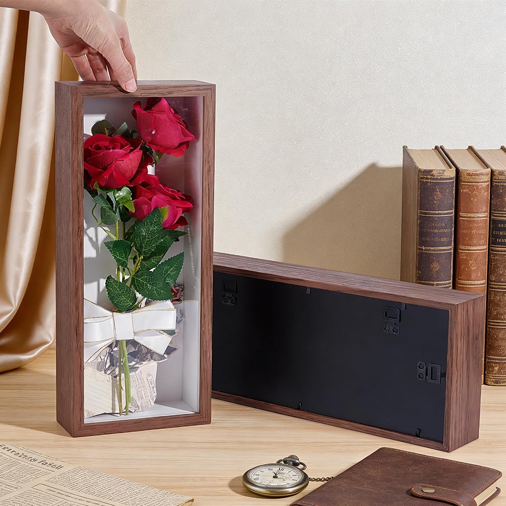 2 Stück Schattenbox Displaykasten 36.6x15.5x6.5cm Rechteckiger MDF Schattenboxrahmen Mit Nagelaufhängern Und Haken Für Auszeichnungen Erinnerungsstücke(Kamel)