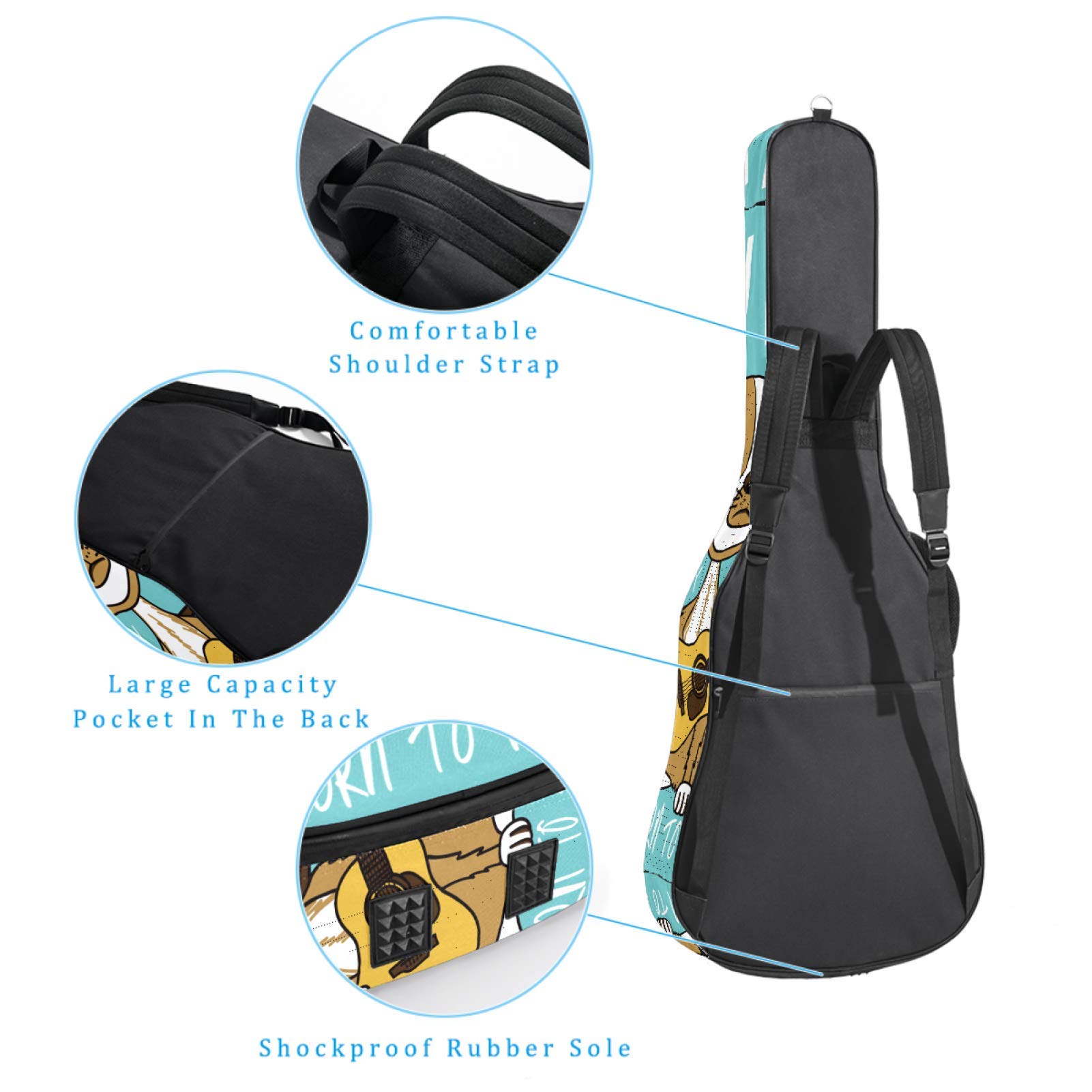 Borsa per chitarra impermeabile con cerniera morbida zaino per chitarra, basso acustico e classico folk chitarra elettrica rock cat citazione verde