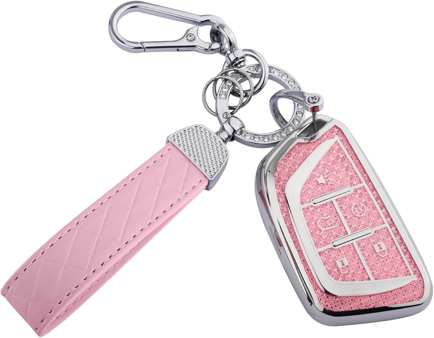 for Cadillac Key Fob Cover, Soft TPU Keys Protector Bling Key Fob Keychain for Cadillac SRX CTS CT6 XTS XT5 XT6 XT4 ATS Accessories Smart Keys, Silver Clear