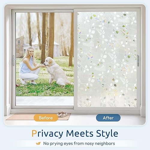 Miniatura 4 de rabbitgoo Película de privacidad para ventana, película de vidrio esmerilado, calcomanía decorativa extraíble de privacidad para vitral, no Hoja