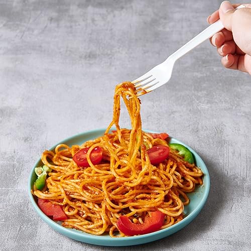 Vista 24 de JOLLY CHEF Cubiertos de plástico blanco de 360 unidades, resistentes, 180 tenedores, 120 cucharas, 60 cuchillos, resistentes al calor, sin BPA