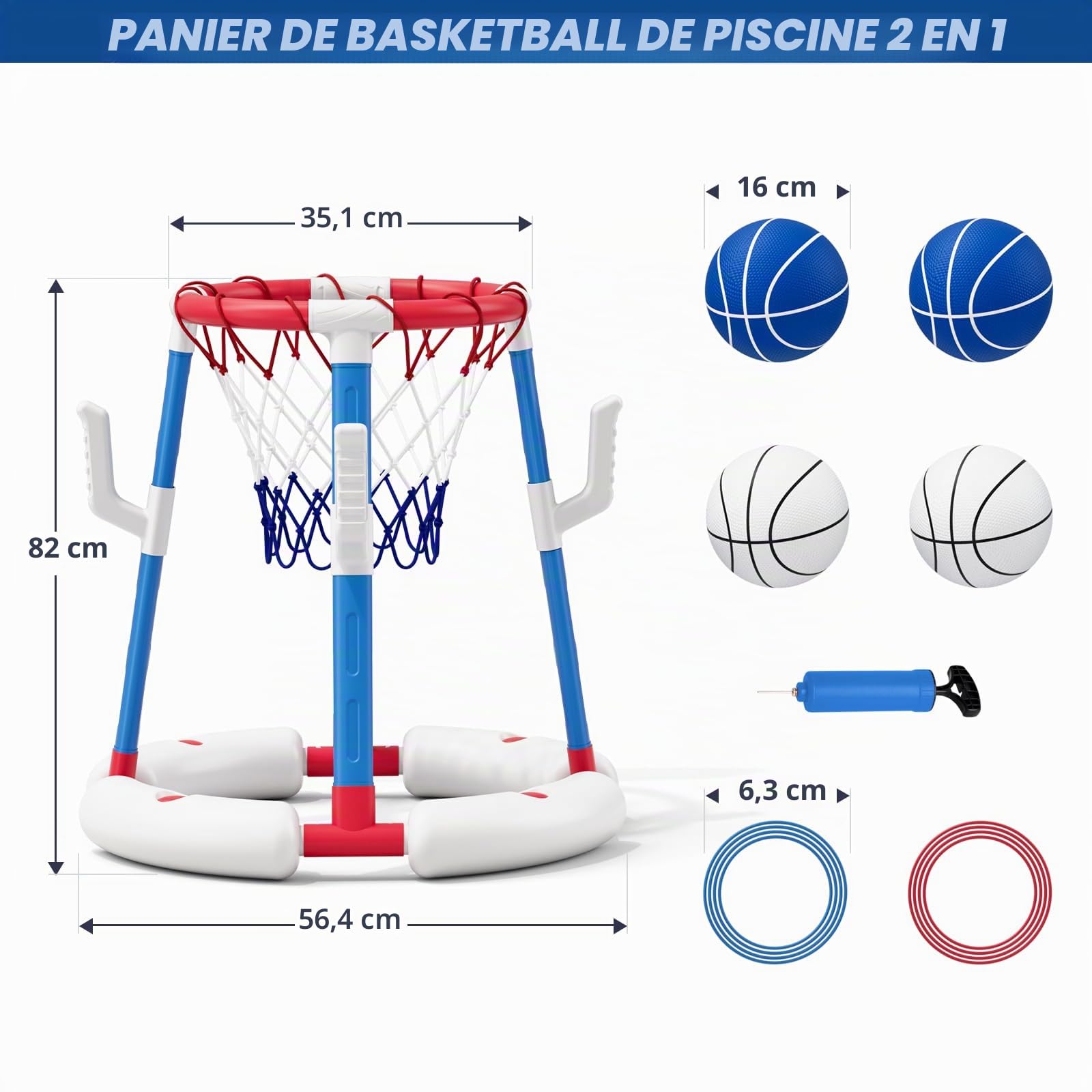 HYES Panier de Basket Flottant pour Piscine, Pool Basketball Hoop, Jouets de Piscine avec 4 Boules 8 Anneaux, Jeu de Basket d'eau en Plein air Intérieur pour Garçons Filles Enfants Adulte, Rouge