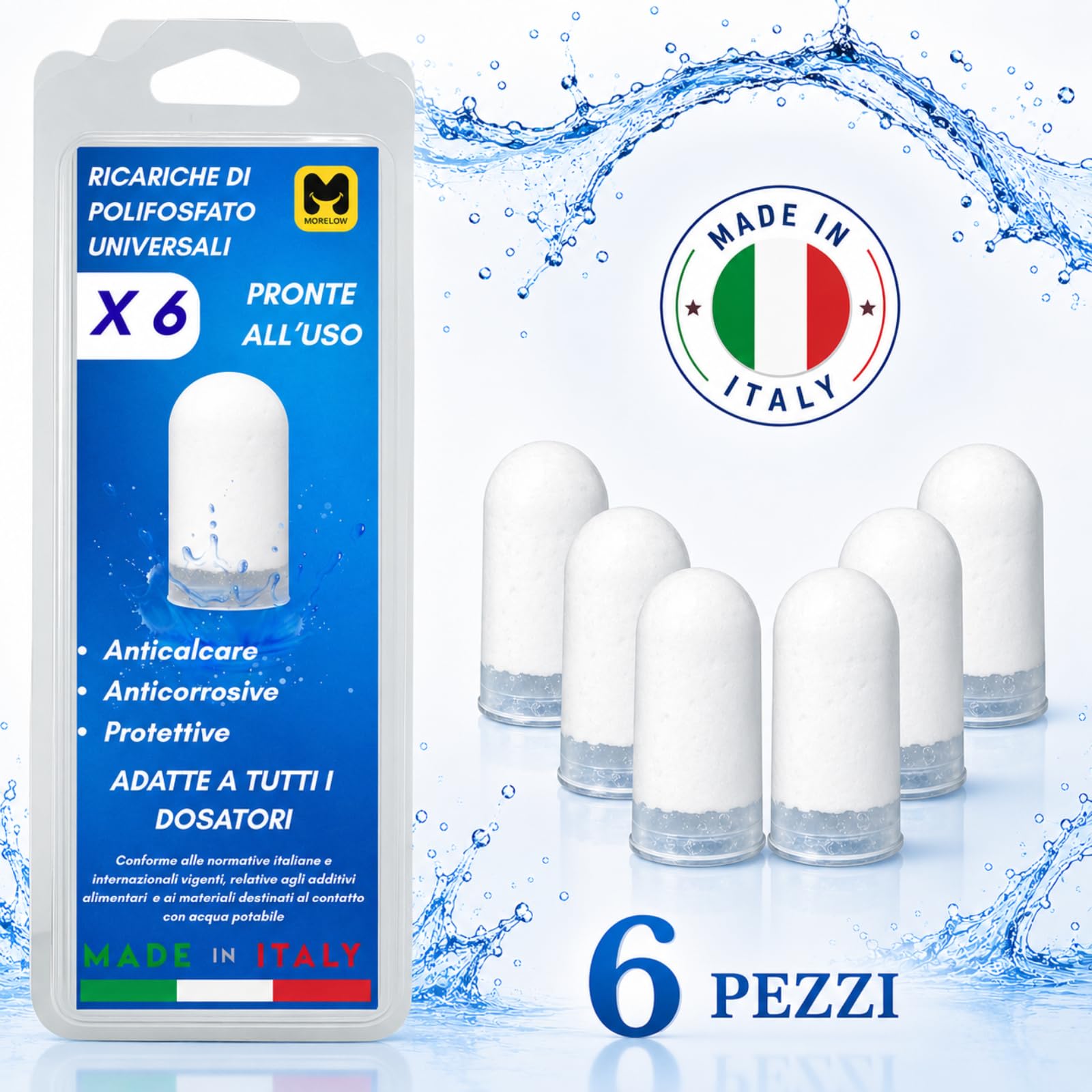Polifosfati Caldaia Made in Italy – 6 Cartucce Ricarica Universali per Filtri Anticalcare Anticorrosione | Pastiglie Polifosfato per Trattamento e Depurazione Acqua Domestica