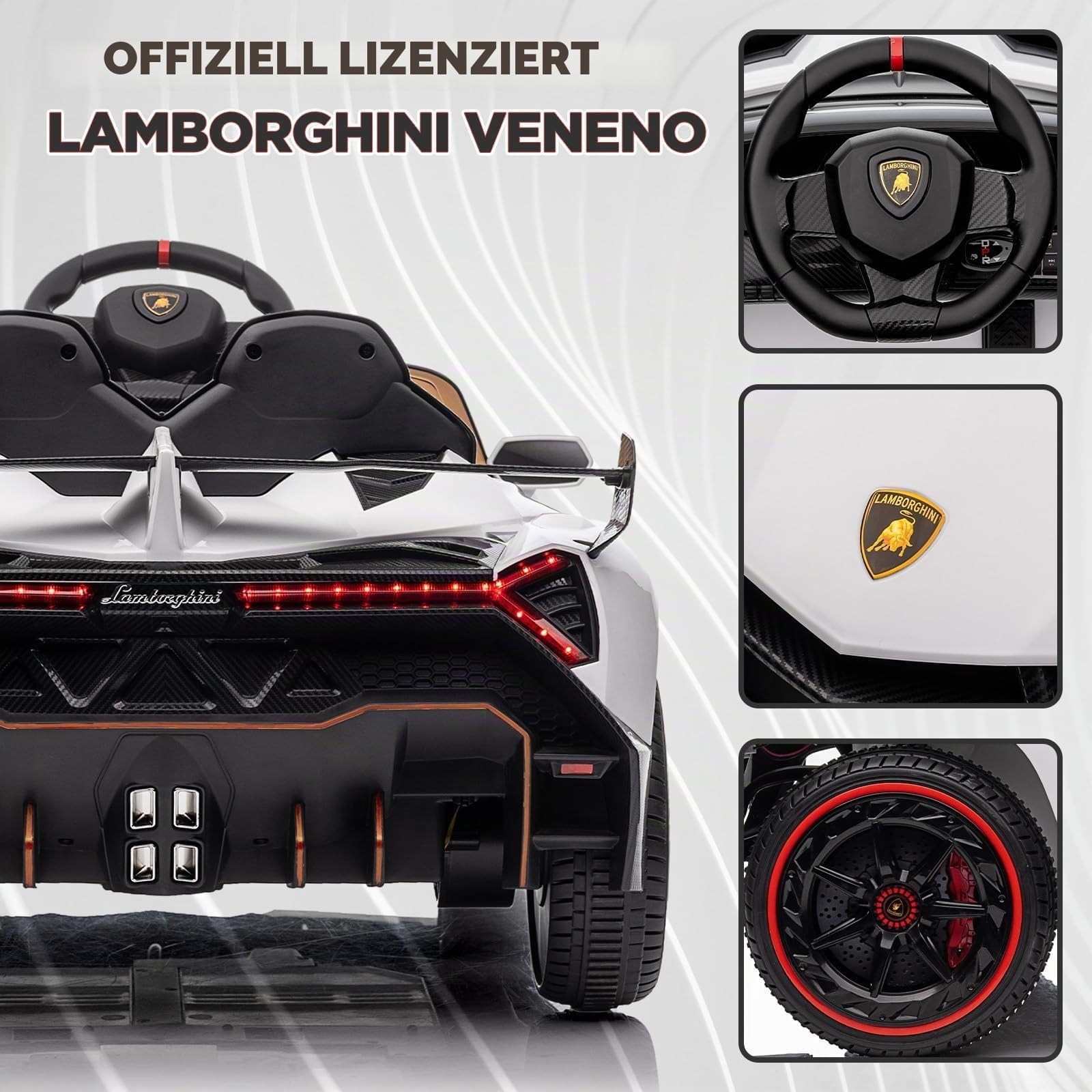 Garvee Kinder Elektroauto Lamborghini 12V – 2 Sitze, 2 Motoren, 2.4G Fernbedienung, Hupe, Musik, Bluetooth & USB, Vorwärts-/Rückwärtsfahrt, Elektrisches Kinderfahrzeug Für Kinder Ab 3 Jahre