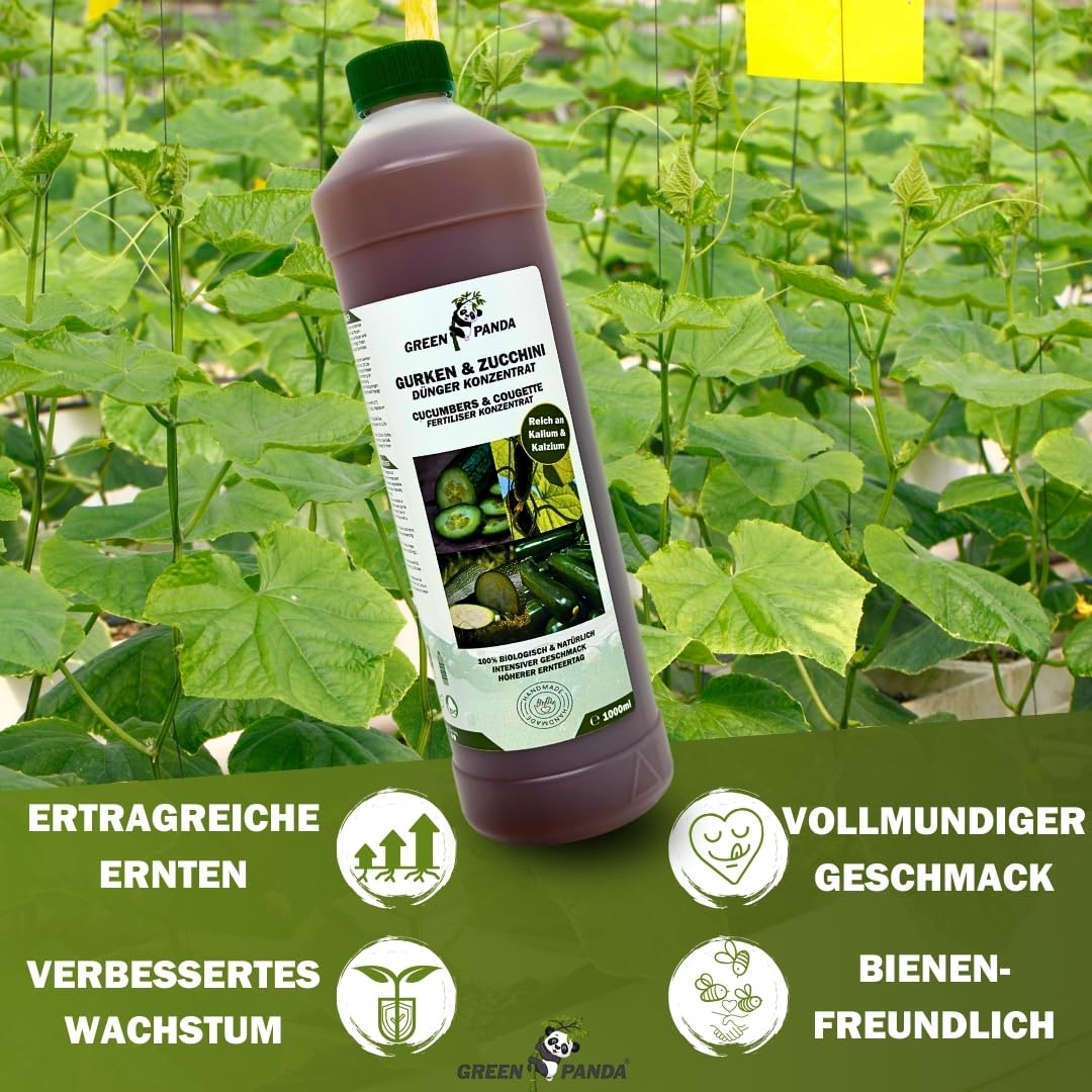 GreenPanda Gurken & Zucchini Dünger - 3L Stickstoffdünger flüssig - Phosphor Kalium - Gurkendünger flüssig verbessert die Ernte & intensiviert den Geschmack (3 Liter)